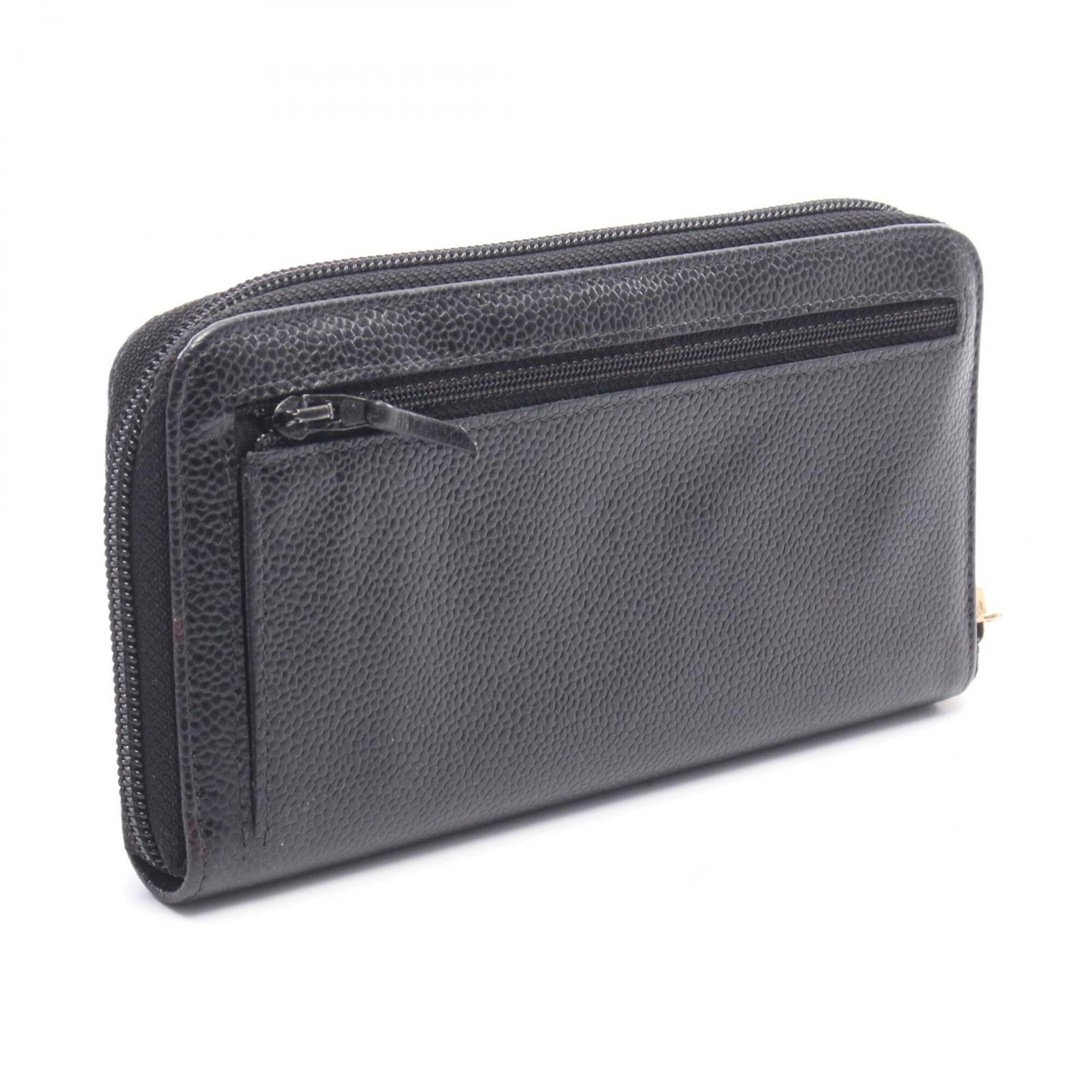 Chanel Black Grained Calfskin Long Wallet (Bi-Fold) (Pre-Owned)