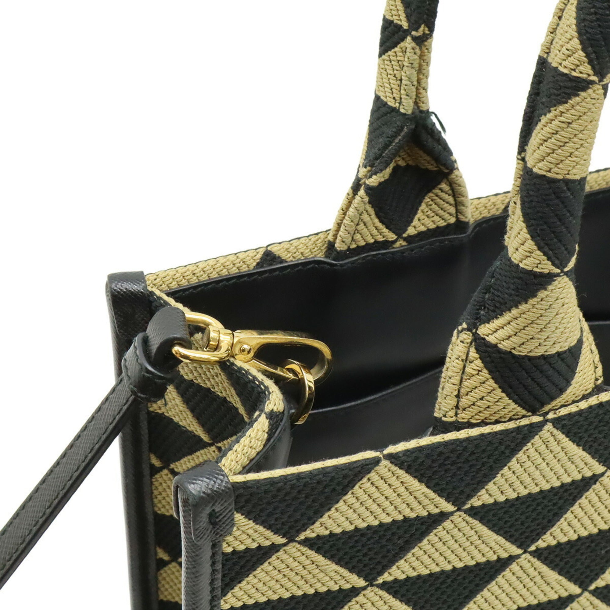 Prada Beige Black Nero Jacquard Leather Handbag Tote Bag (Pre-Owned)
