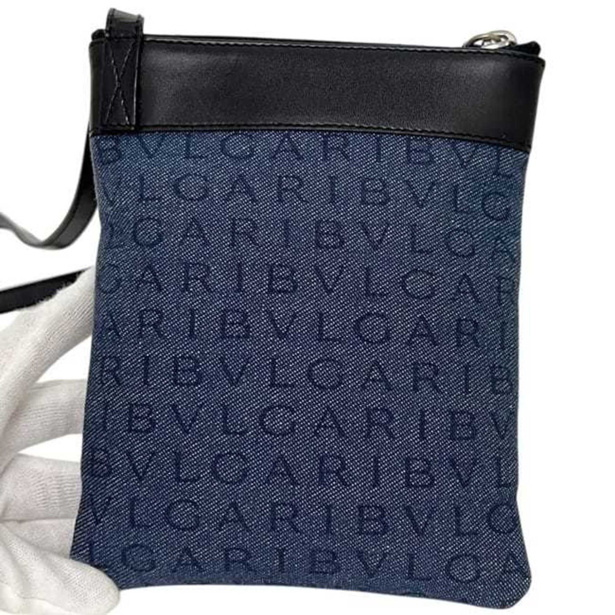 Bvlgari Blue Denim Leather Pochette Shoulder Bag (Pre-Owned)