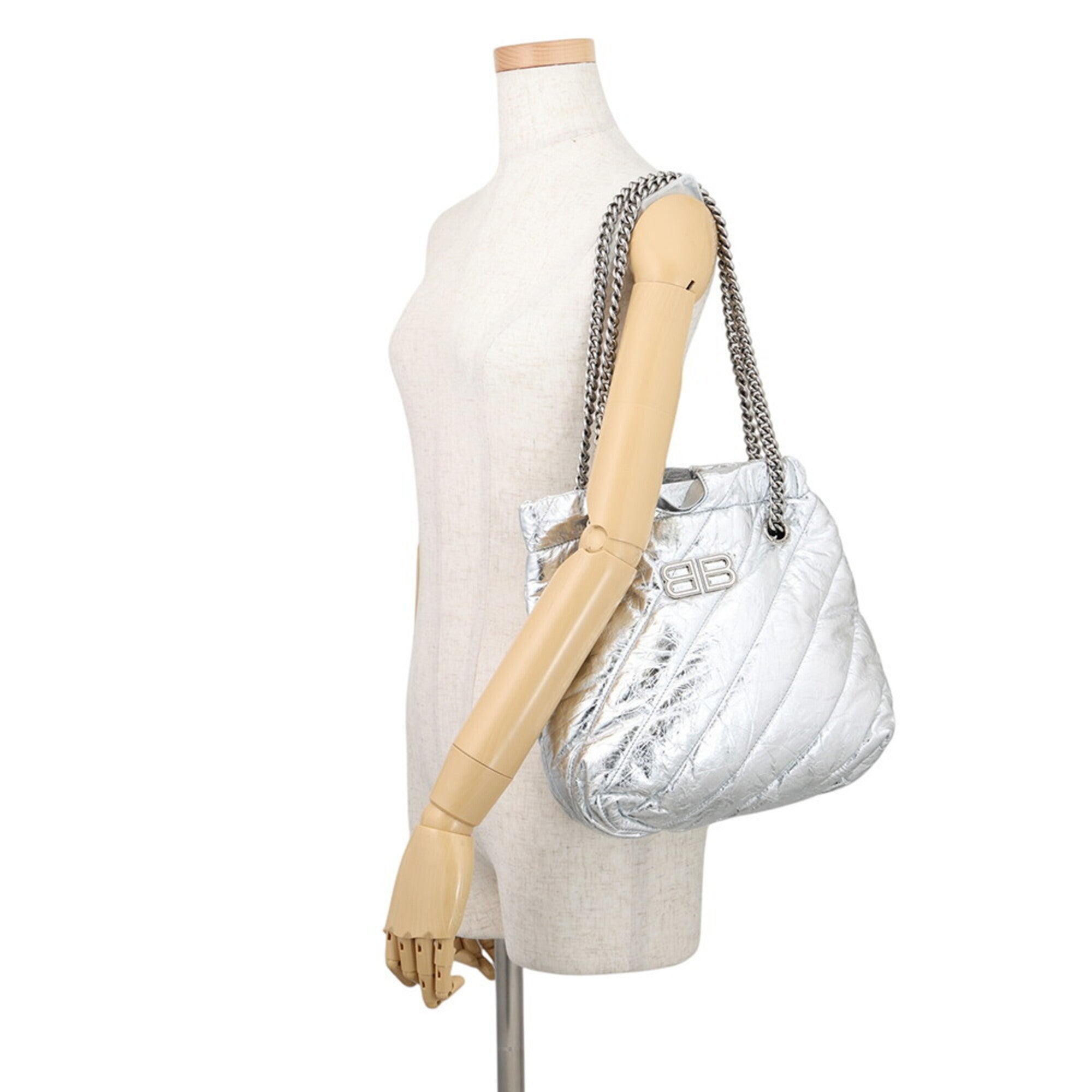 Balenciaga Silver Leather Handbag Shoulder Bag Tote Bag (Pre-Owned)