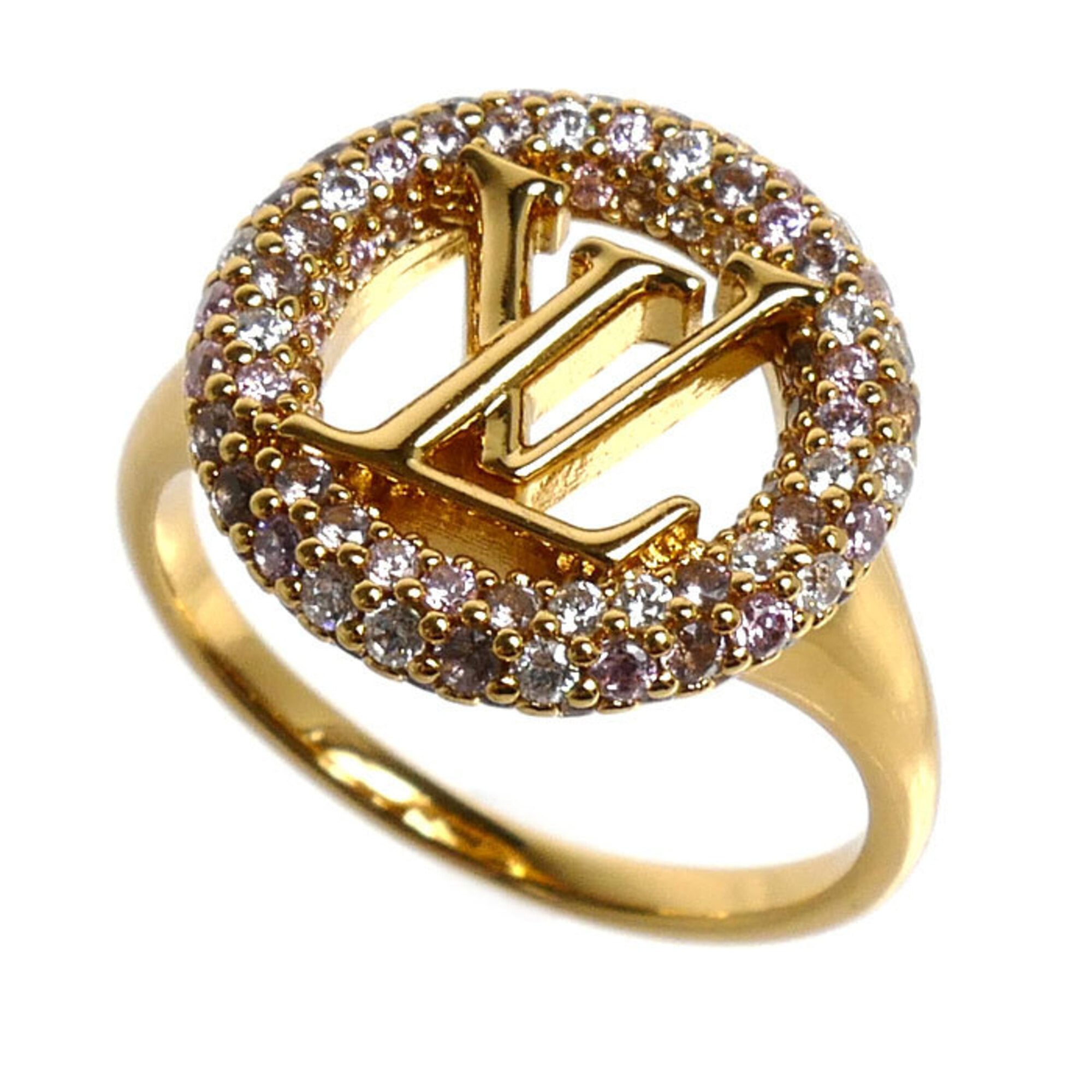 Louis Vuitton Gold Gold Plating Rhinestone Band Ring (Pre-Owned)