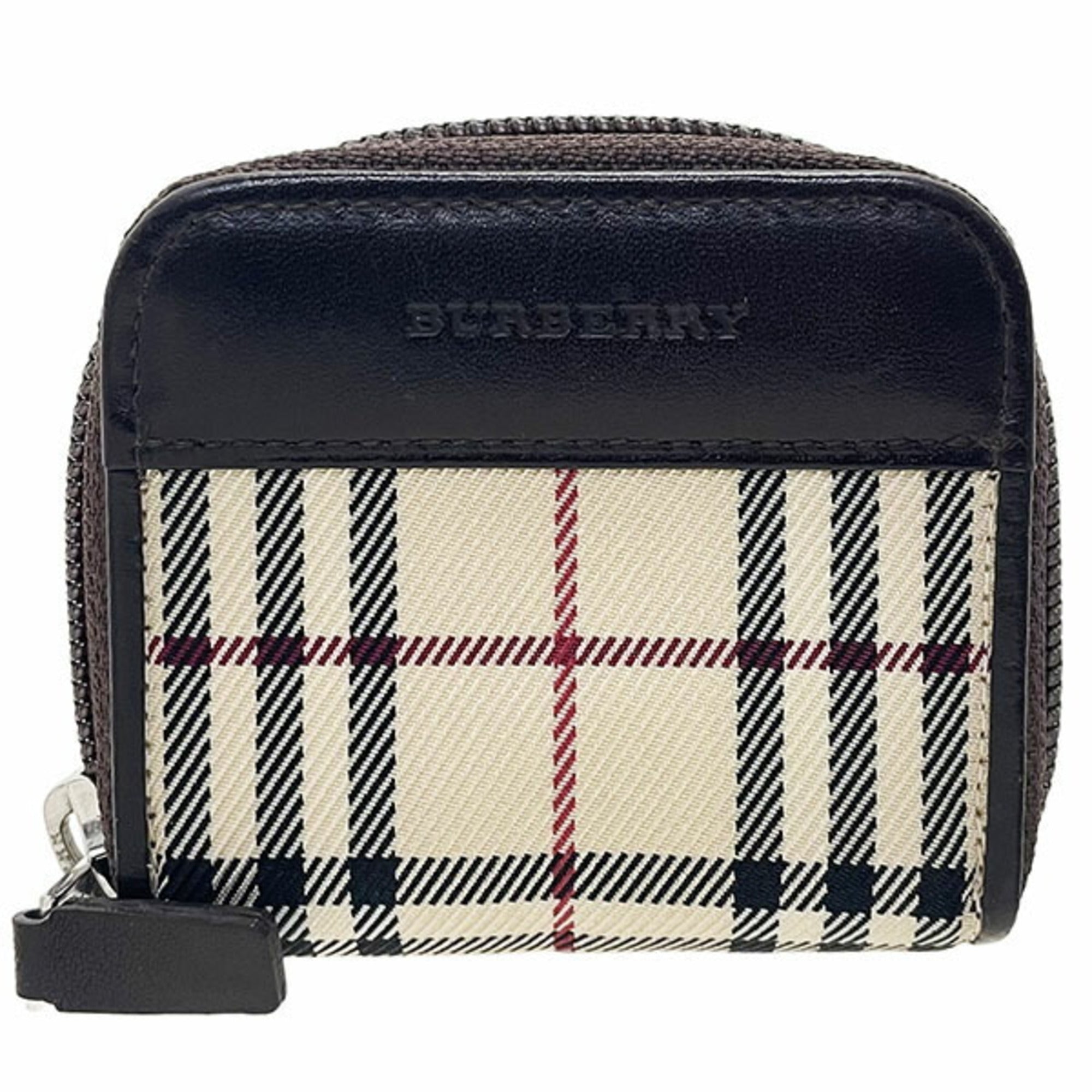 Burberry Beige Dark Brown Nylon Leather Coin Purse/Coin Case (Pre-Owned)