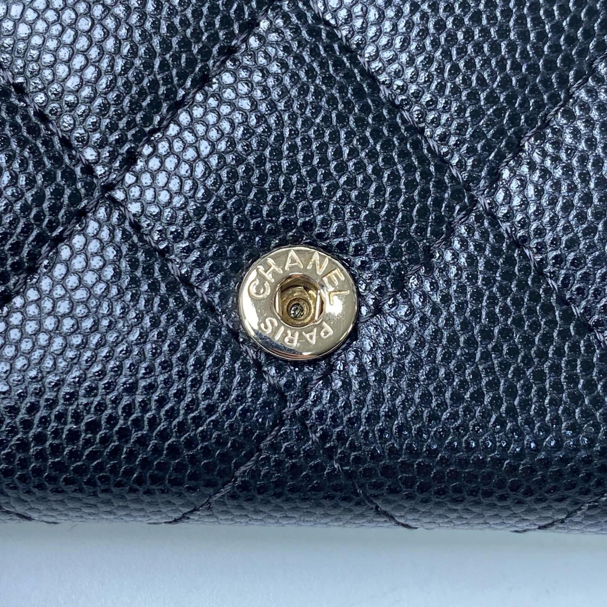 Chanel Black Leather Grained Calfskin Wallet (Tri-Fold) (Pre-Owned)