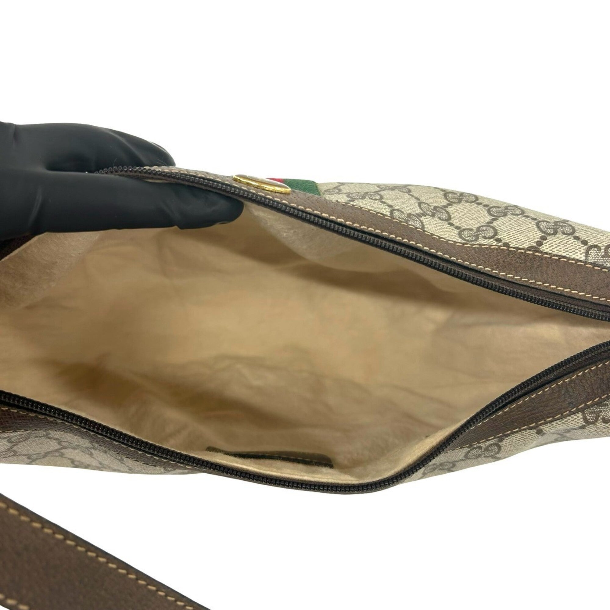 Gucci Brown Green Red Color Leather Pvc Shoulder Bag (Pre-Owned)