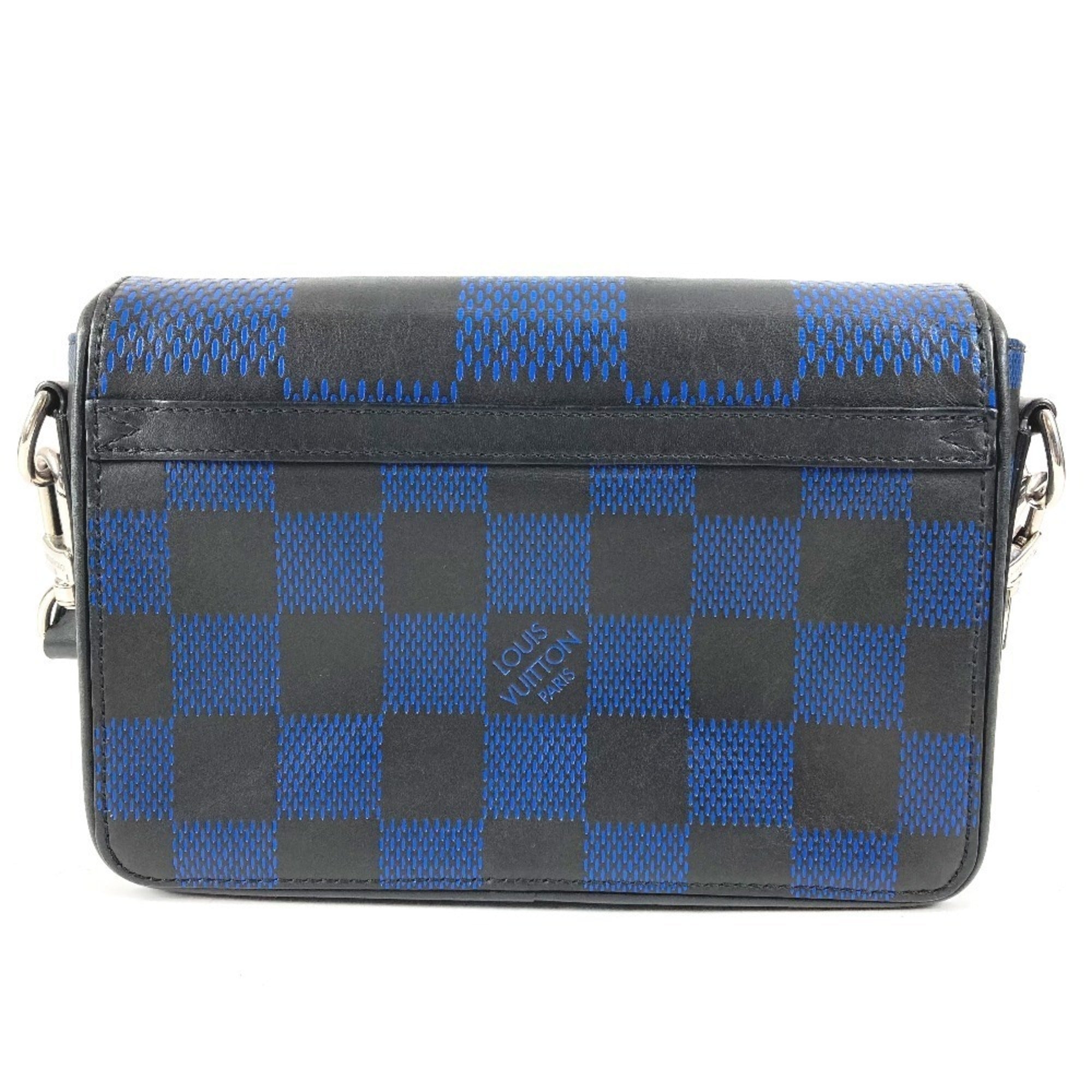 Louis Vuitton Damier Infini Black Blue Leather Messenger Bag Shoulder Bag (Pre-Owned)