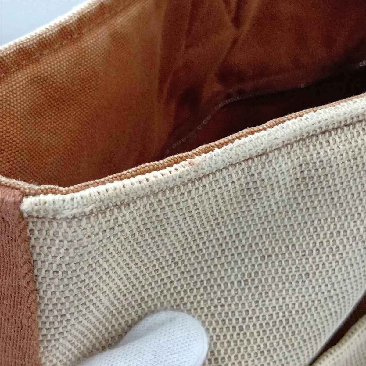 Hermes Beige Leather Canvas Handbag (Pre-Owned)