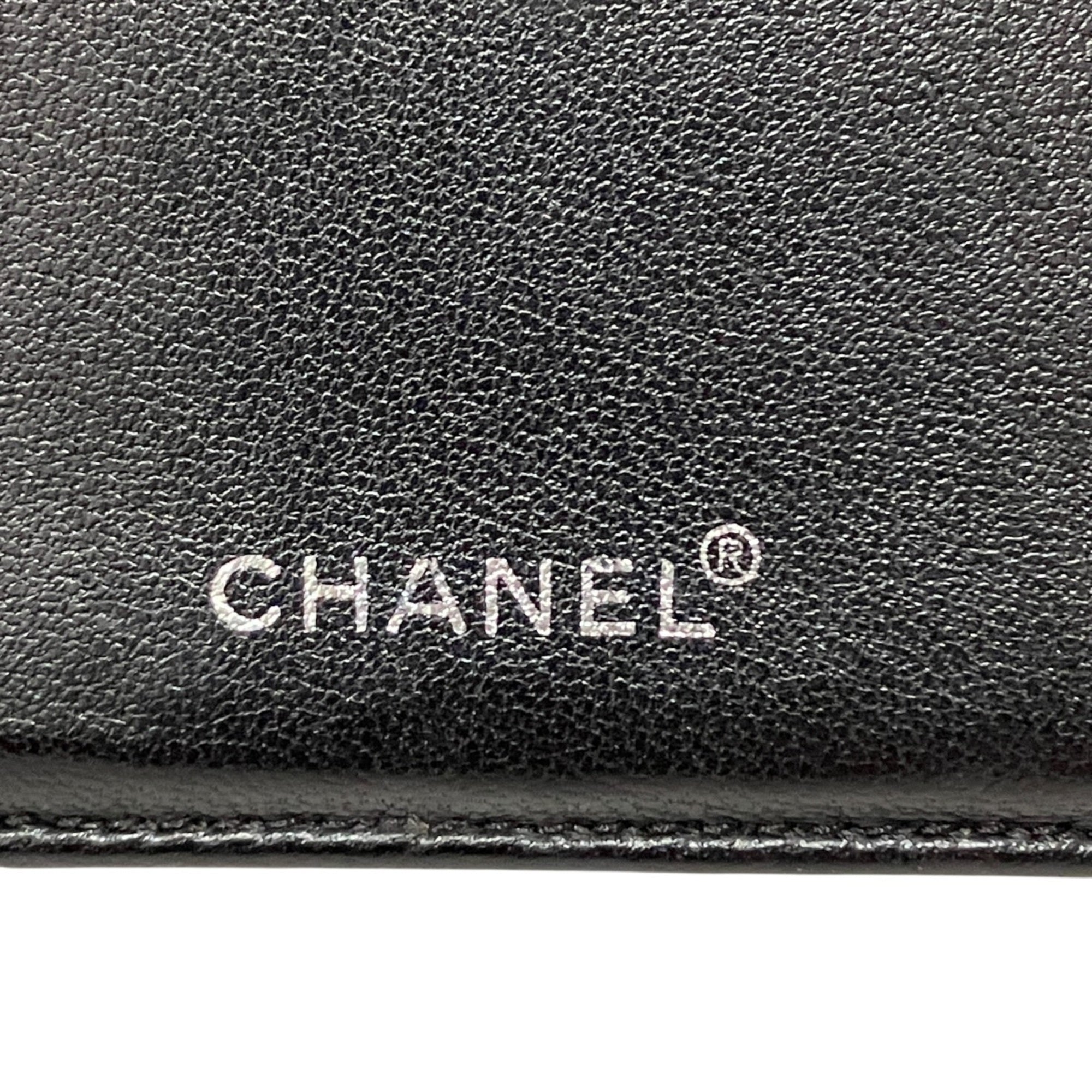 Chanel New Travel Line Black Leather Canvas Wallet (Bi-Fold) (Pre-Owned)