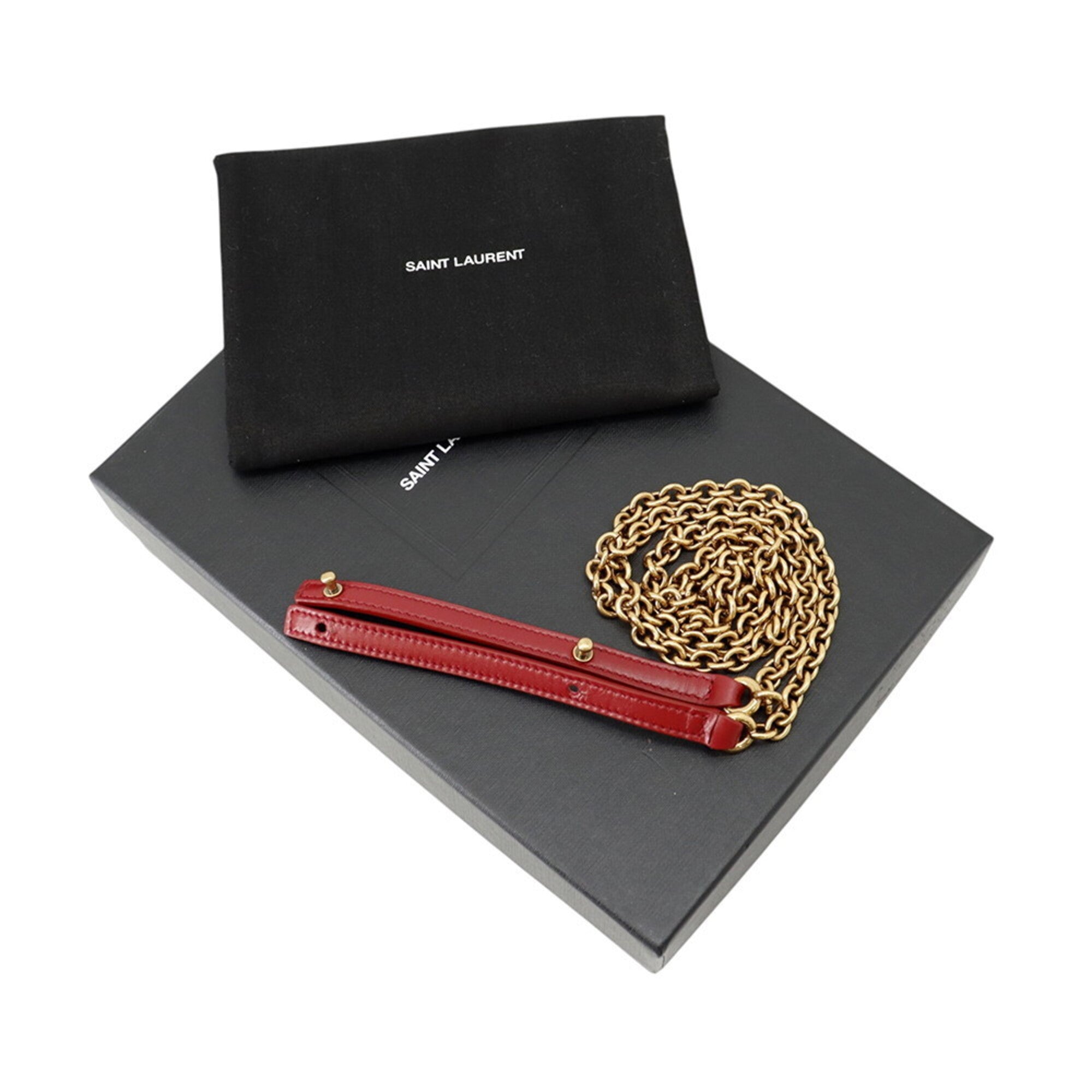 Yves Saint Laurent Red Color Leather Chain/Shoulder Wallet (Pre-Owned)