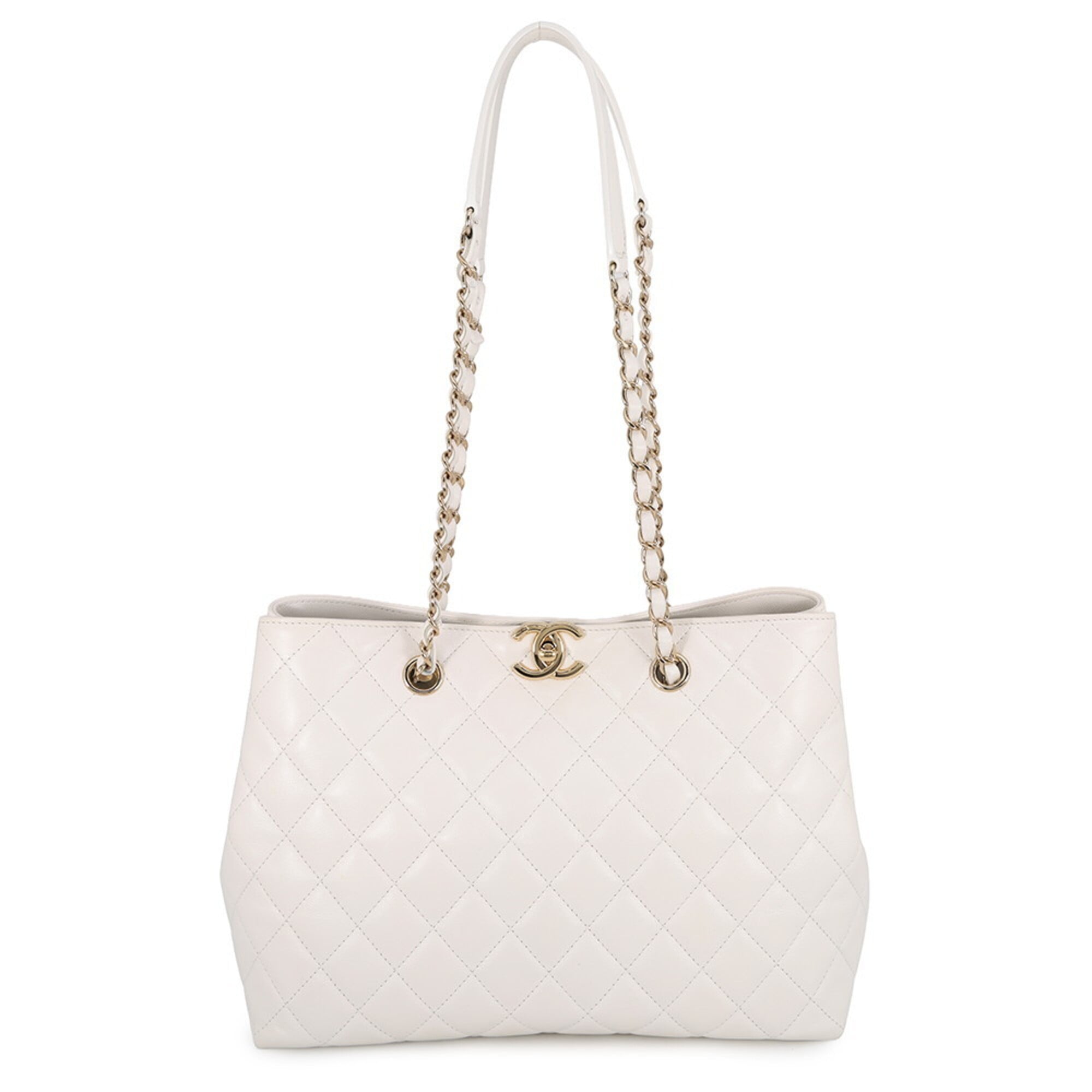 Chanel Matelasse White Grained Calfskin Handbag (Pre-Owned)