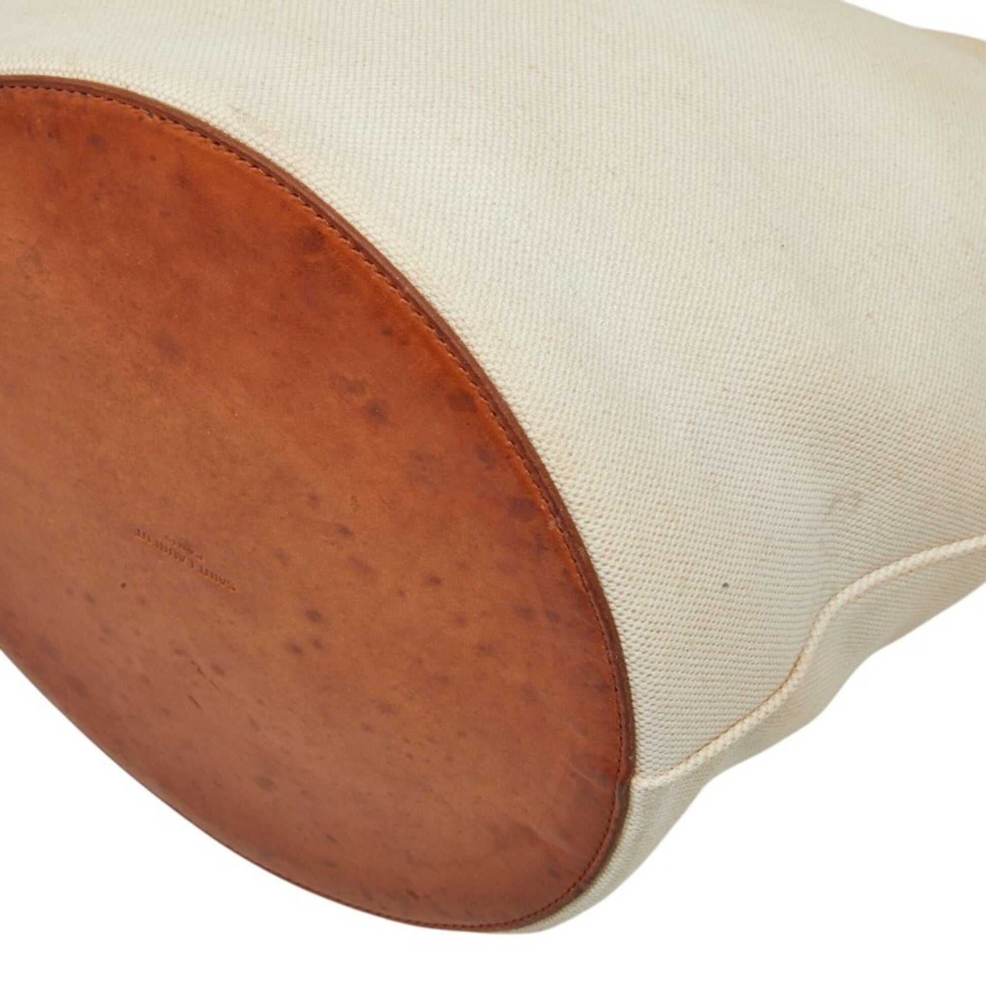 Saint Laurent Brown Ivory Canvas Leather Shoulder Bag (Pre-Owned)