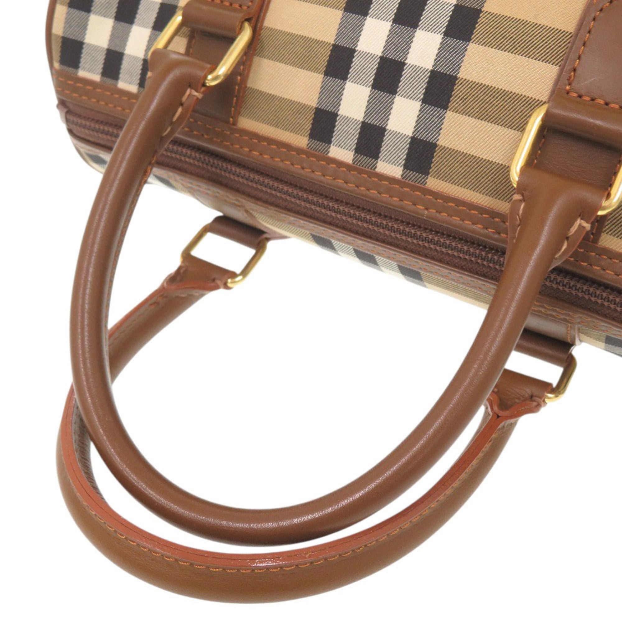 Burberry Beige Brown Canvas Leather Boston Bag Handbag Shoulder Bag (Pre-Owned)