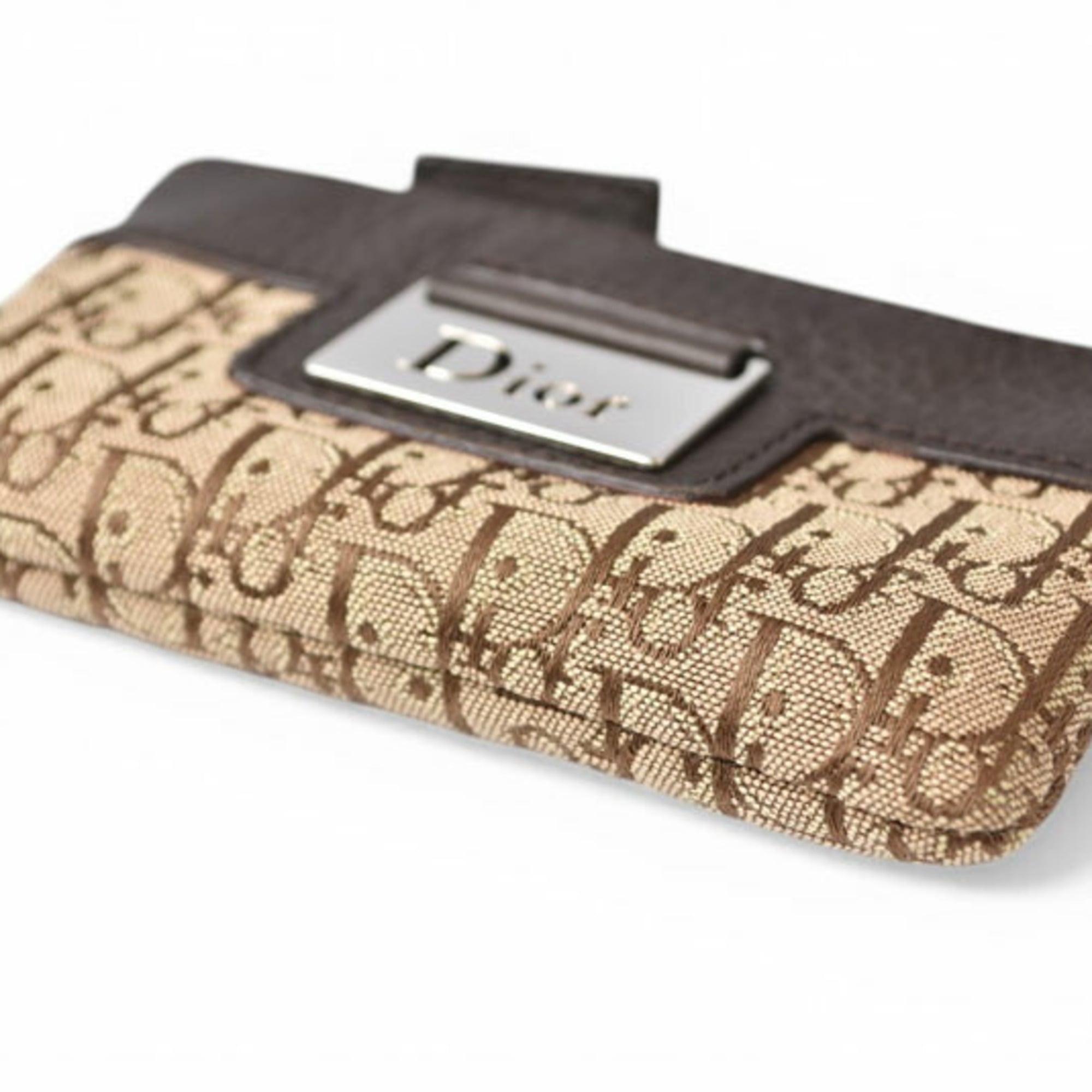 Christian Dior Beige Brown Leather Canvas Pouch (Pre-Owned)