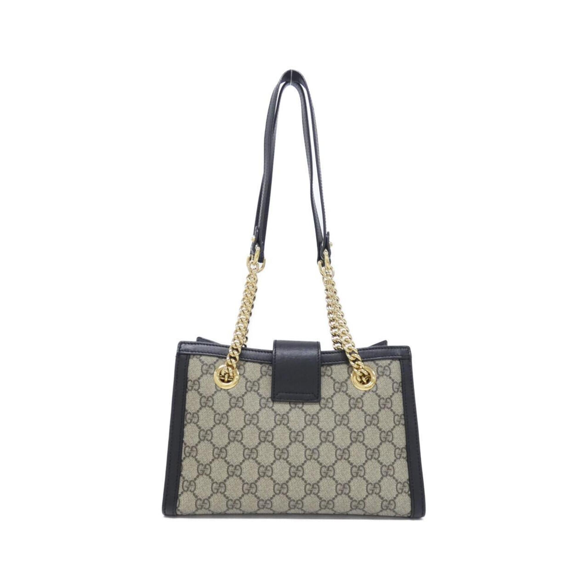 Gucci Beige Black Gg Supreme Canvas Leather Shoulder Bag (Pre-Owned)