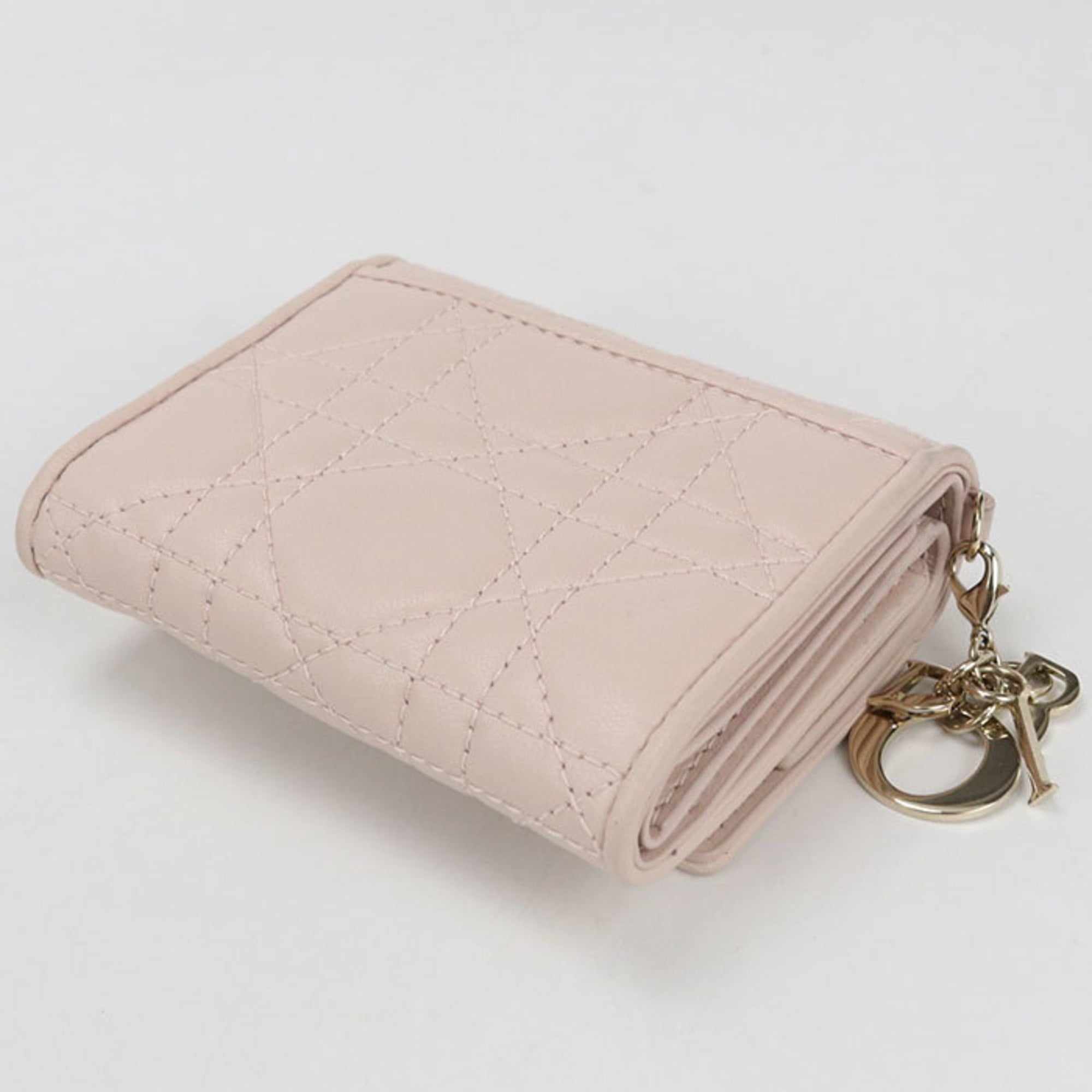 Christian Dior Lady Dior Pink Leather Wallet (Tri-Fold) (Pre-Owned)