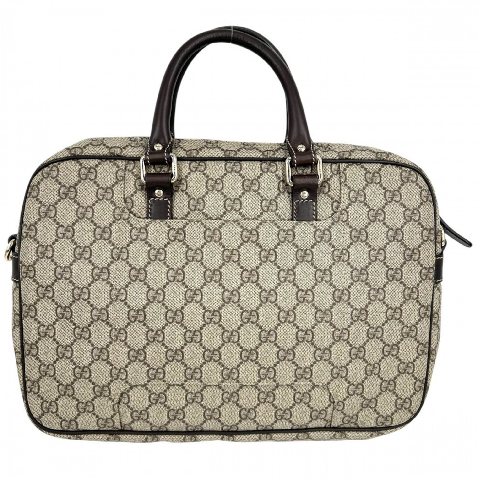 Gucci Beige Brown Gg Supreme Canvas Leather Briefcase Handbag (Pre-Owned)