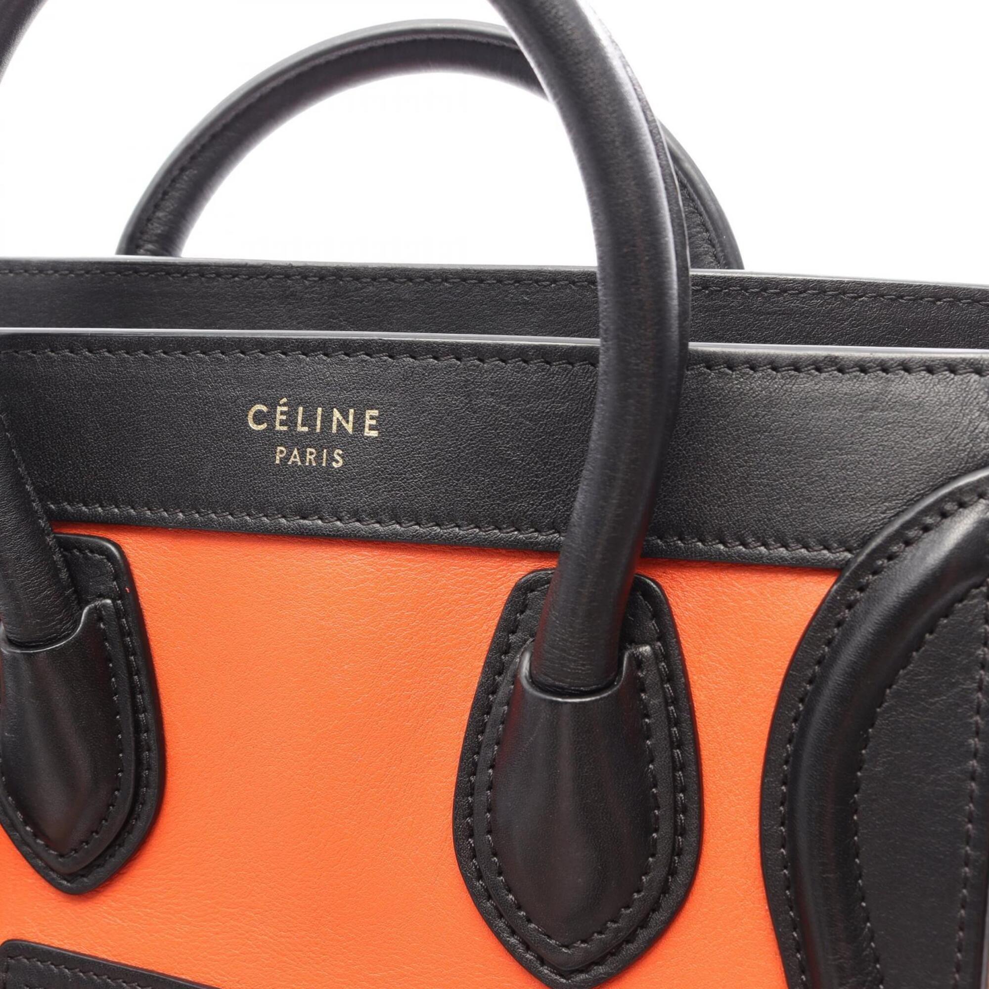 Celine Beige Black Orange Leather Handbag (Pre-Owned)
