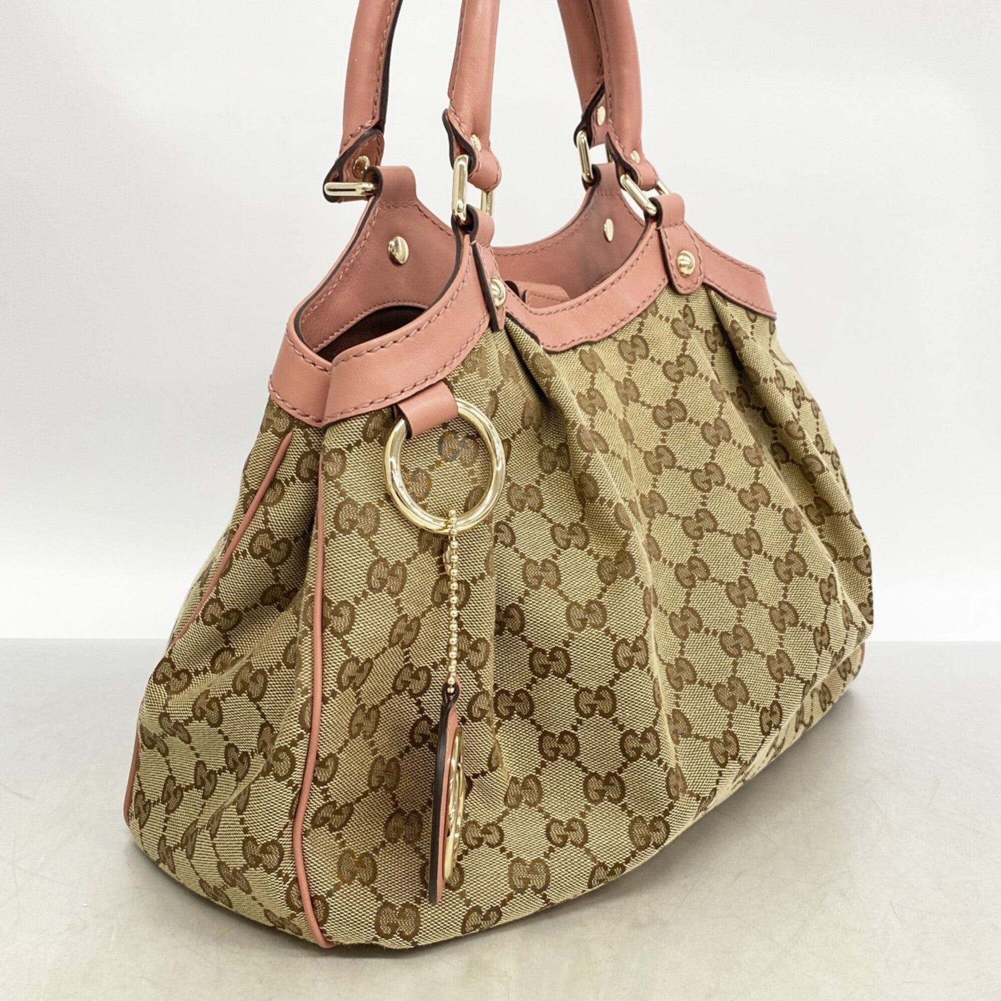 Gucci Beige Brown Pink Canvas Tote Bag (Pre-Owned)