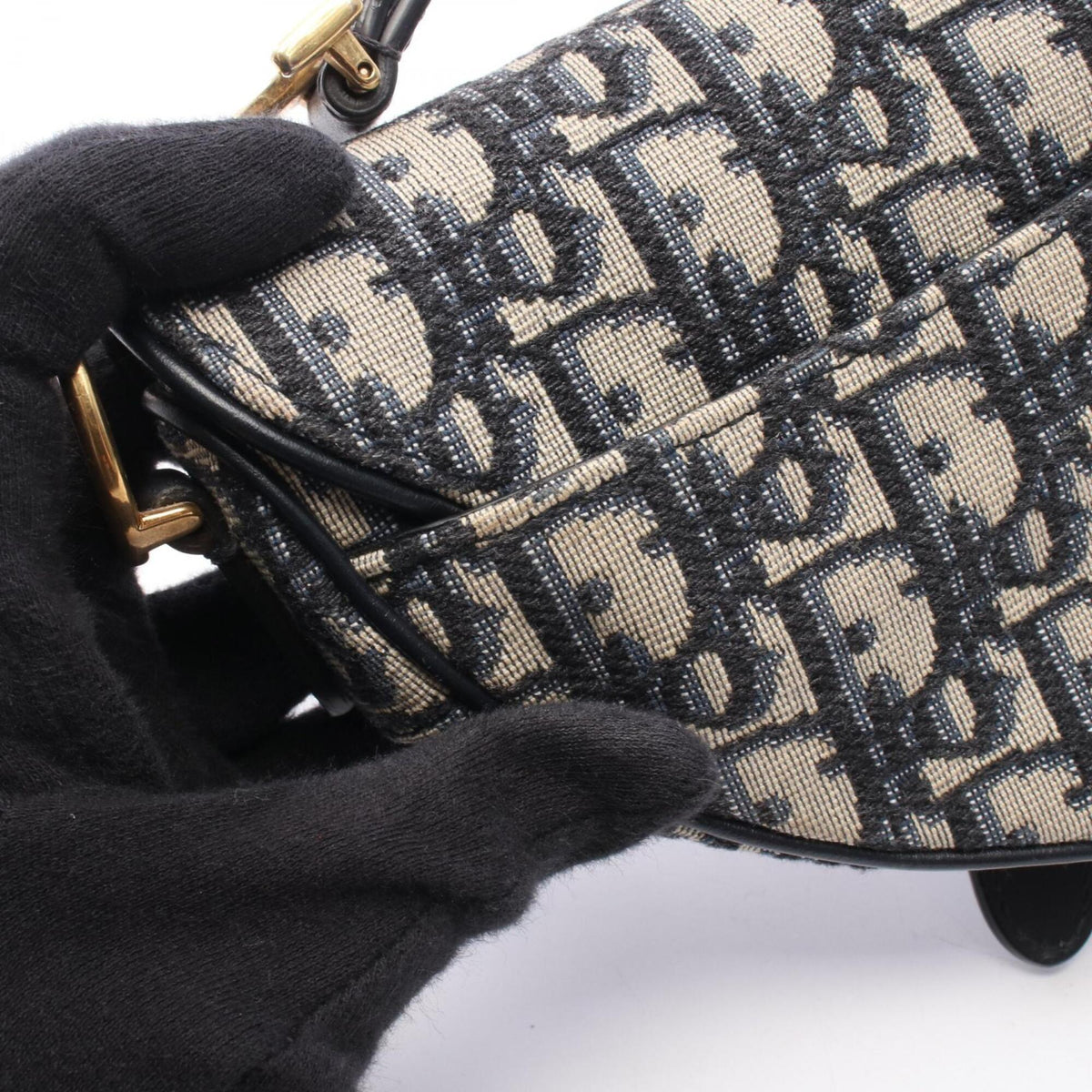 Christian Dior Beige Navy Canvas Leather Handbag Saddle Bag (Pre-Owned)