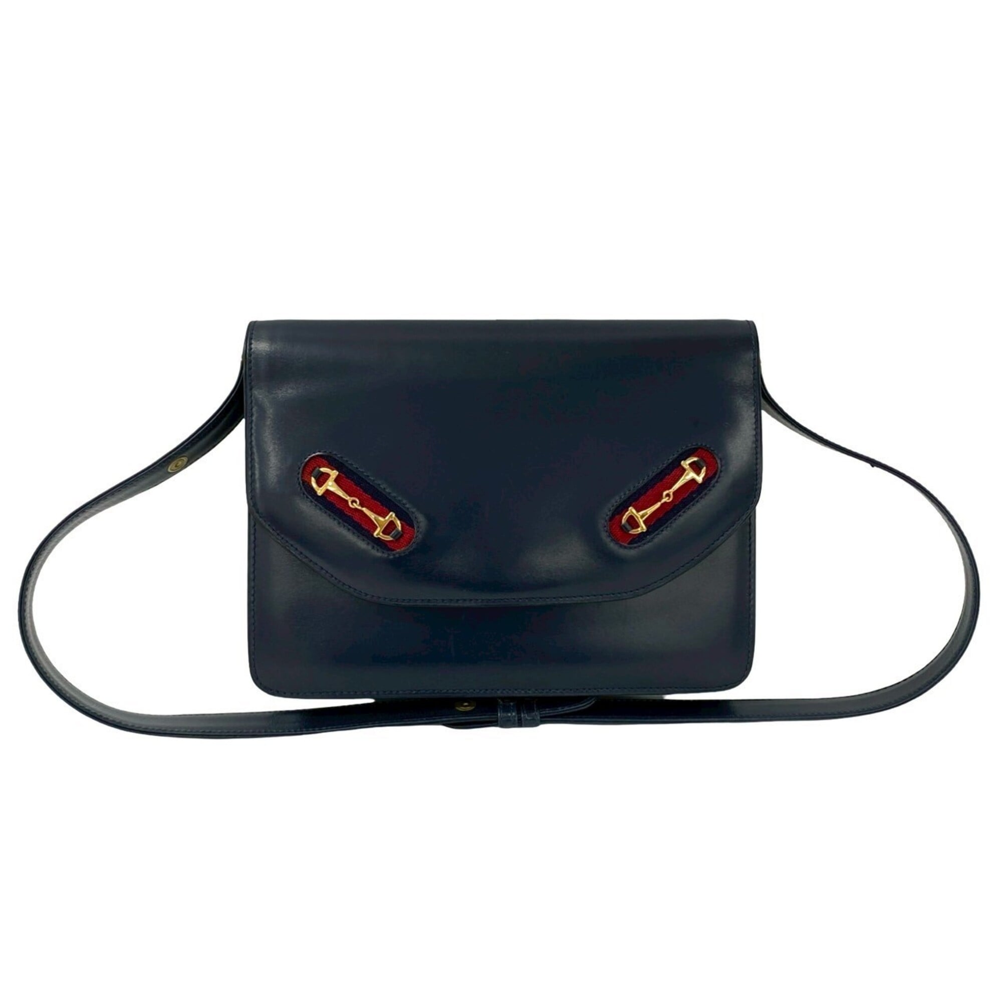 Gucci Navy Red Color Leather Shoulder Bag (Pre-Owned)