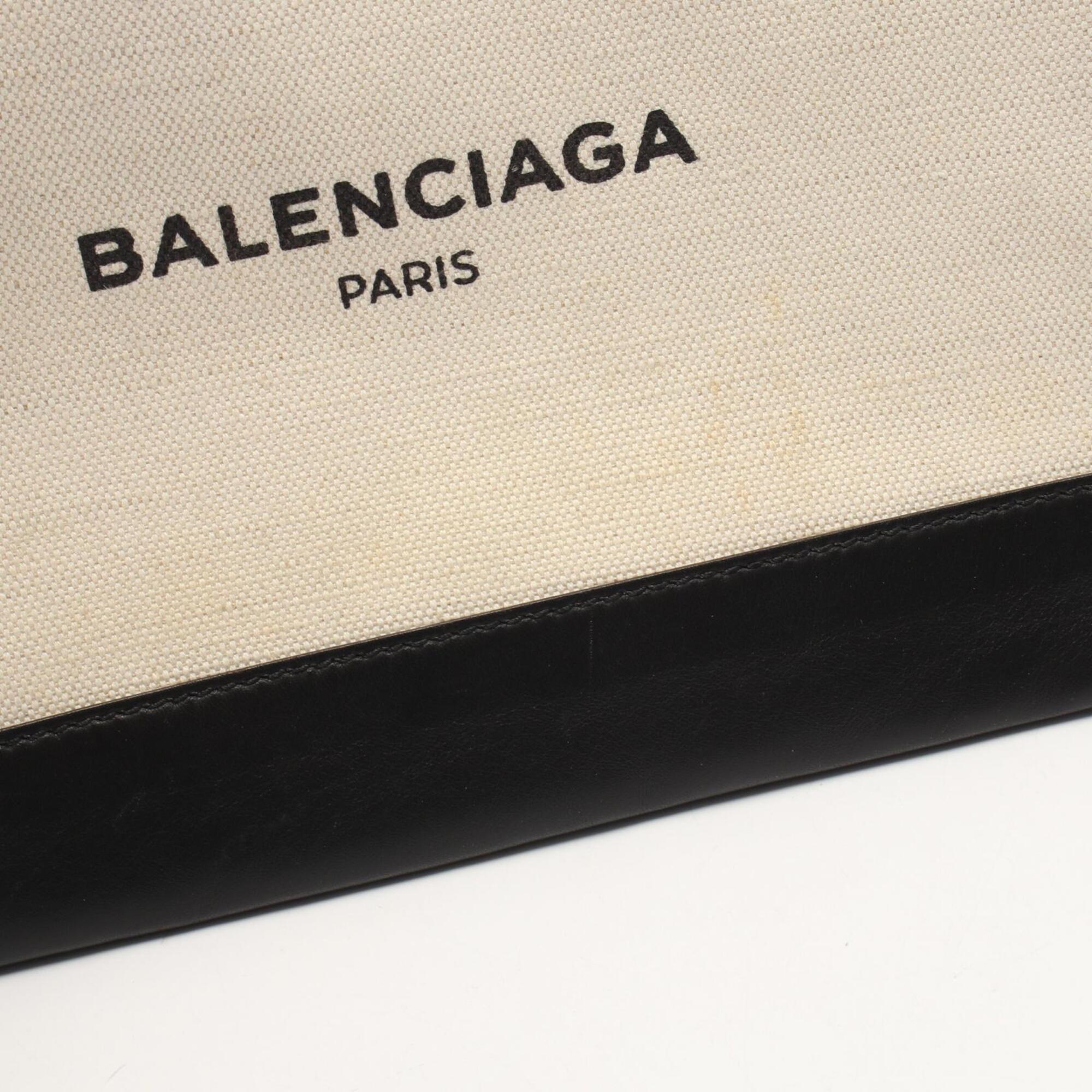 Balenciaga Black Ivory Canvas Leather Clutch Bag Handbag (Pre-Owned)