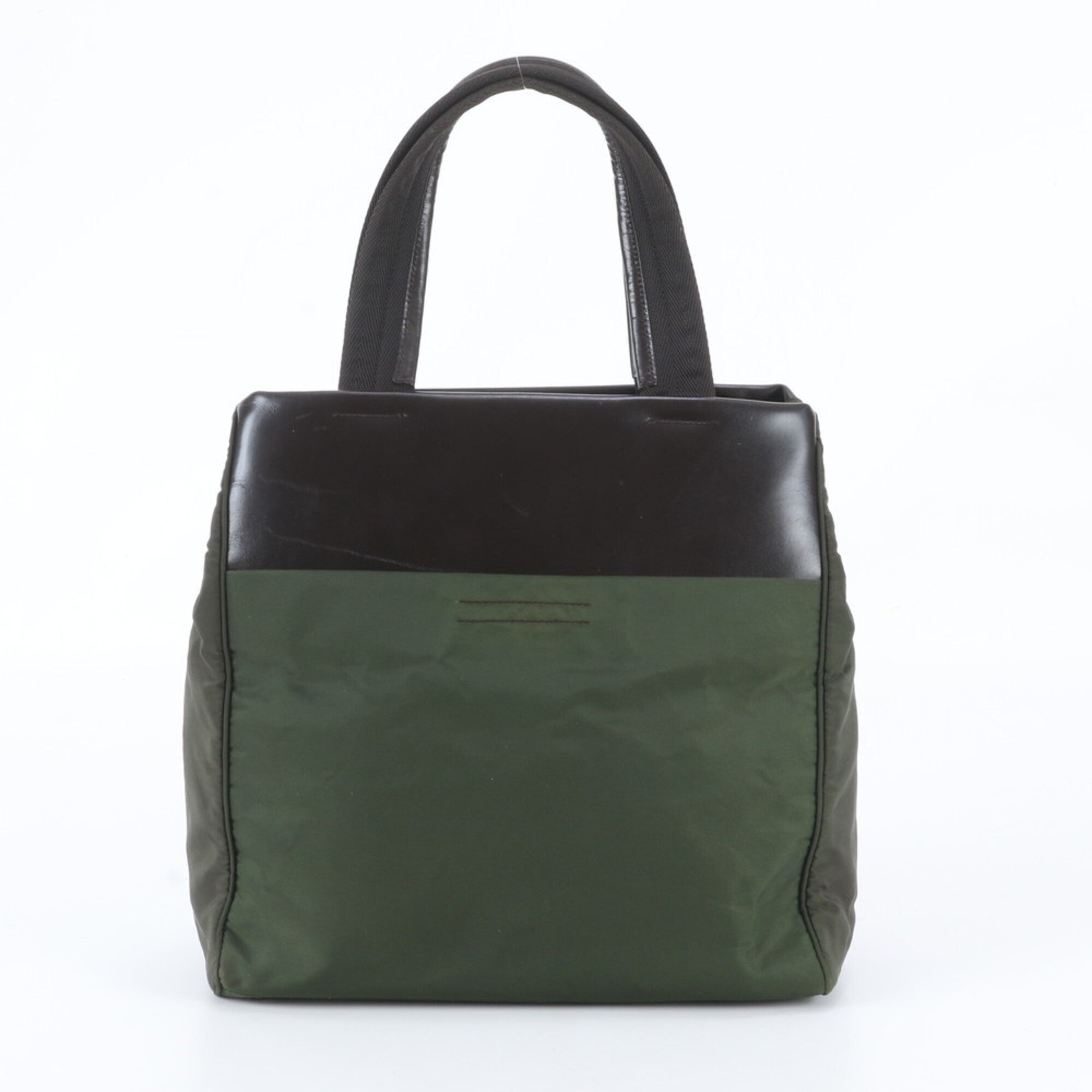 Prada Green Leather Nylon Handbag Shoulder Bag Tote Bag (Pre-Owned)