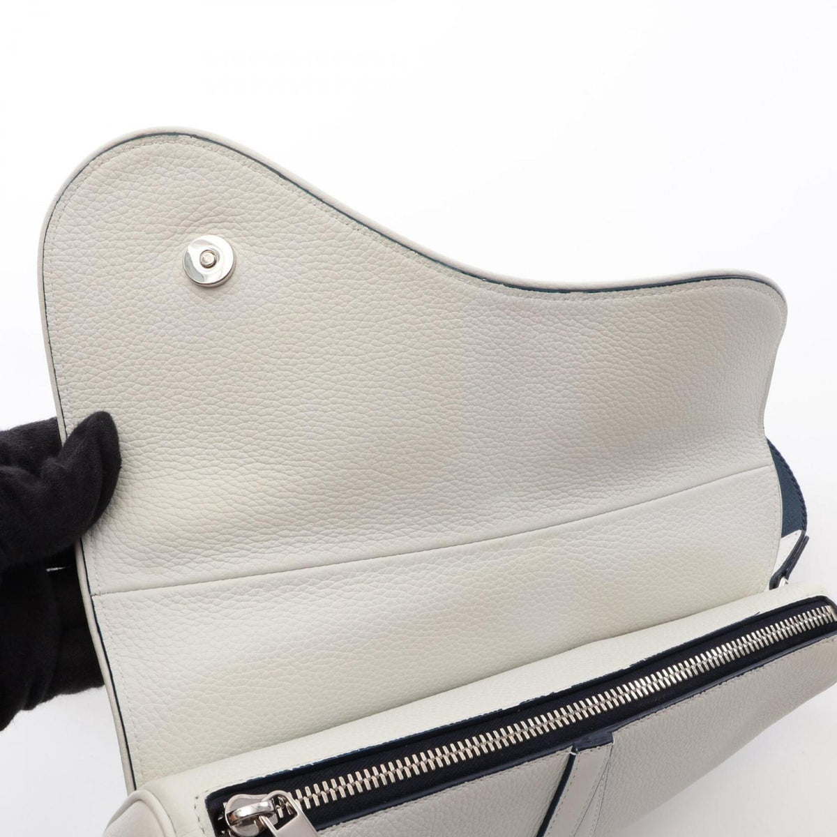 Christian Dior Navy Red Color White Leather Fanny Pack Handbag Saddle Bag (Pre-Owned)