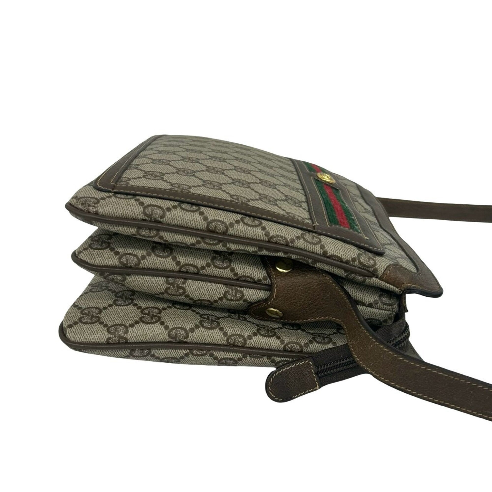 Gucci Brown Green Red Color Leather Pvc Shoulder Bag (Pre-Owned)
