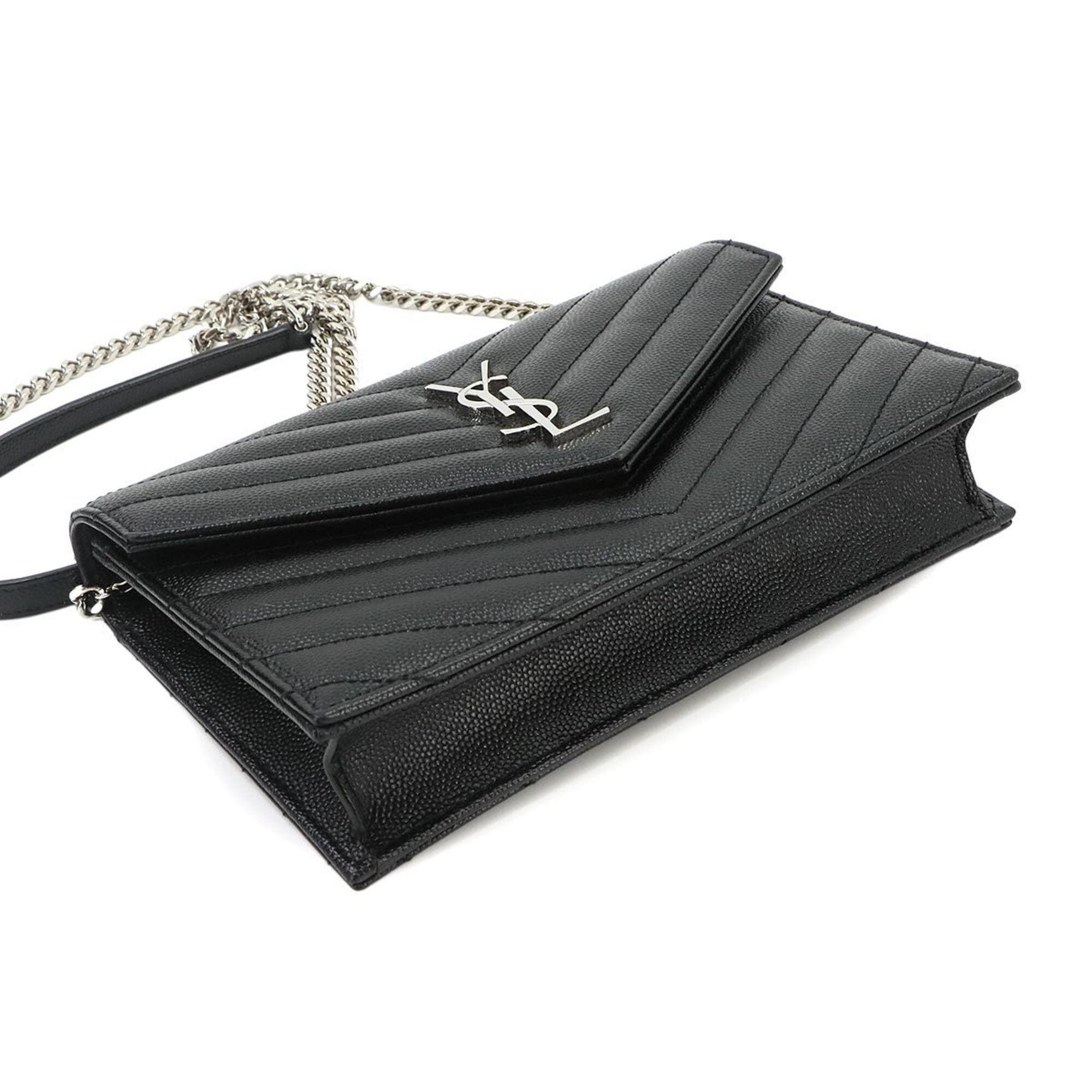 Saint Laurent Black Leather Chain/Shoulder Wallet (Pre-Owned)
