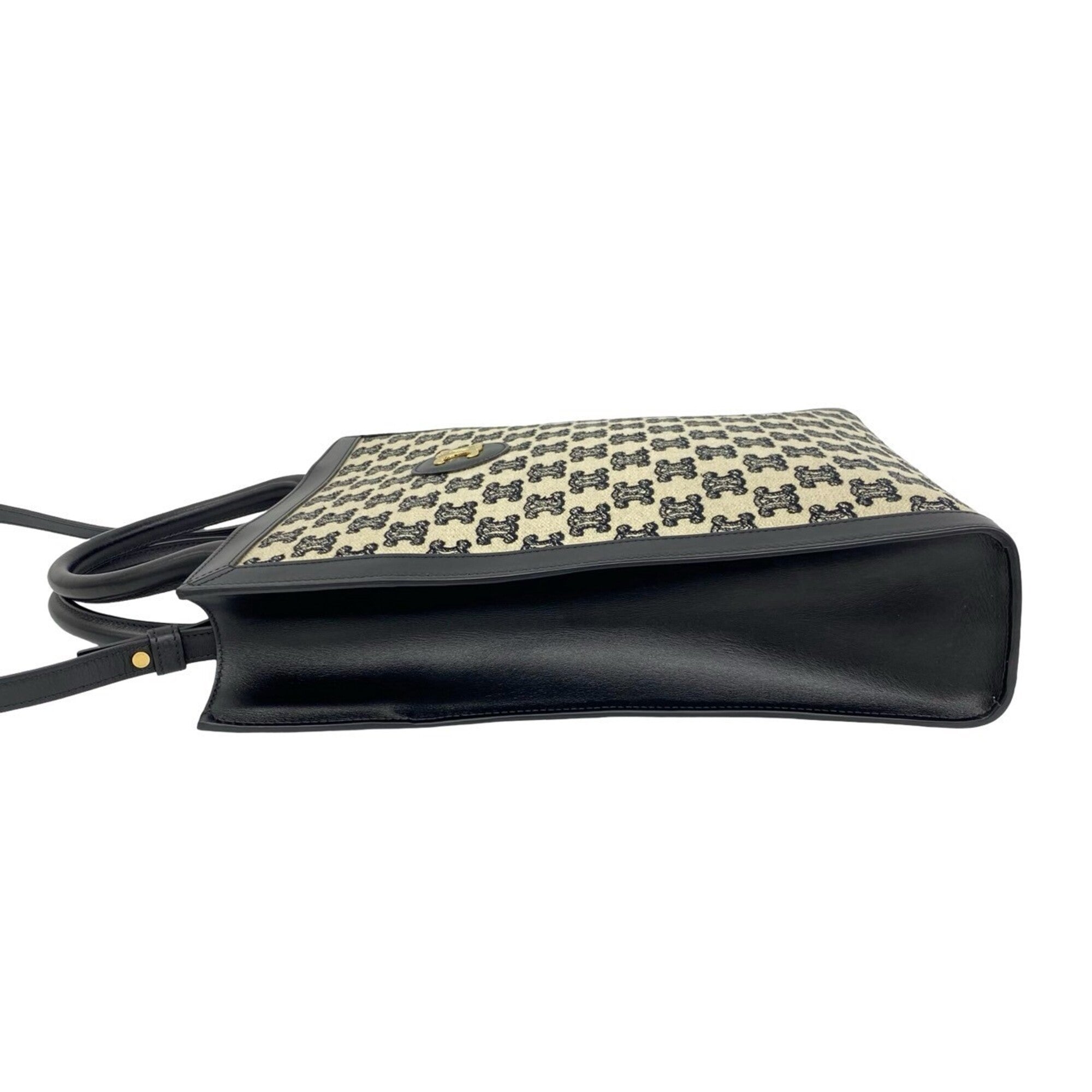 Celine Black Ivory Canvas Leather Handbag Shoulder Bag (Pre-Owned)