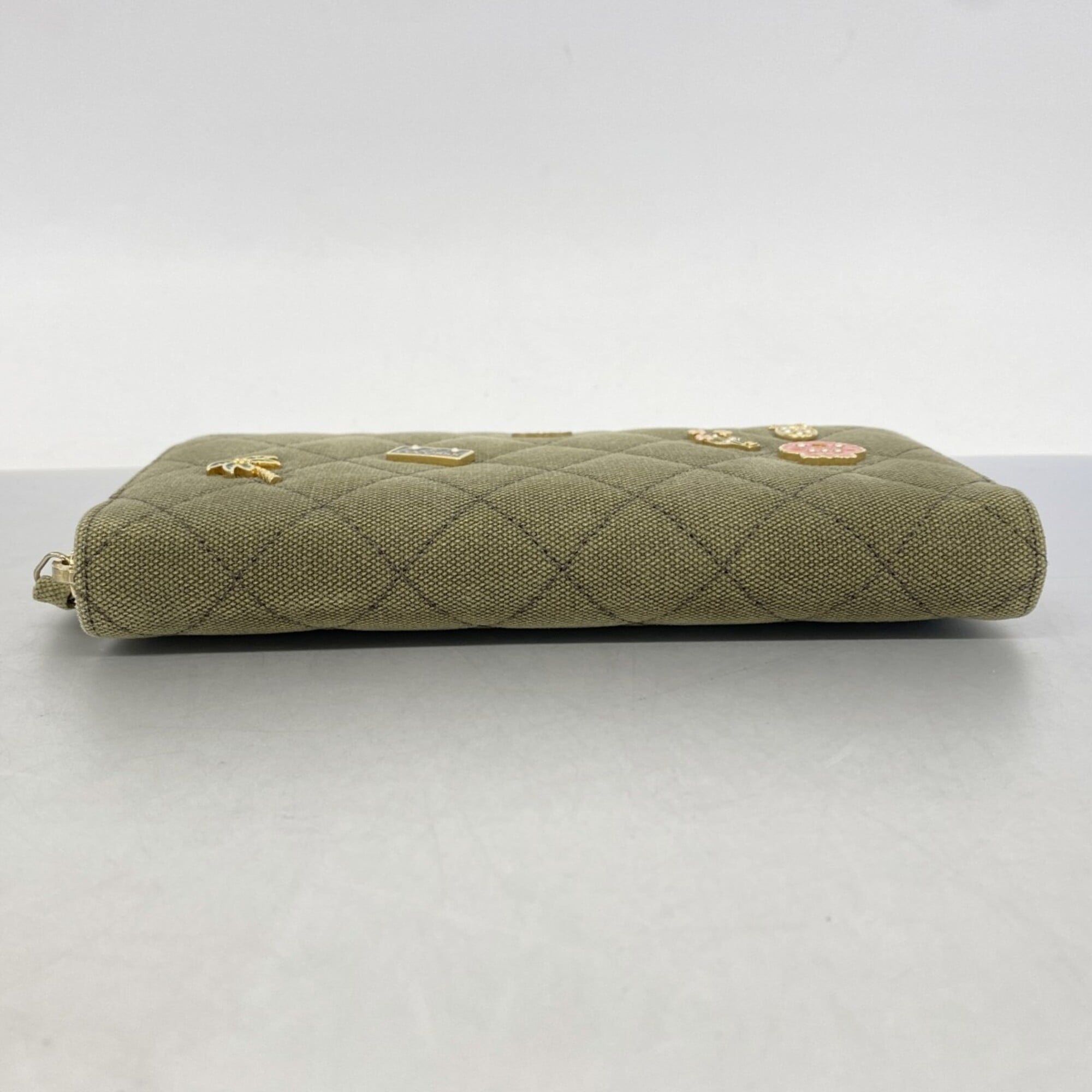 Chanel Khaki Canvas Long Wallet (Bi-Fold) (Pre-Owned)