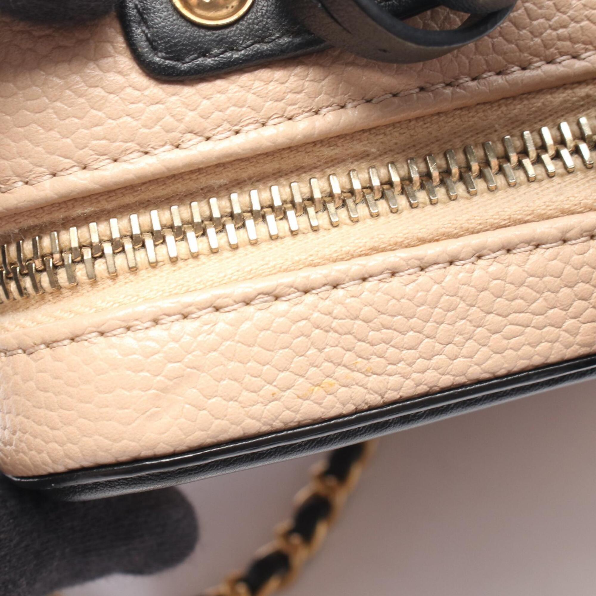 Chanel Beige Black Leather Handbag Shoulder Bag Vanity Bag (Pre-Owned)