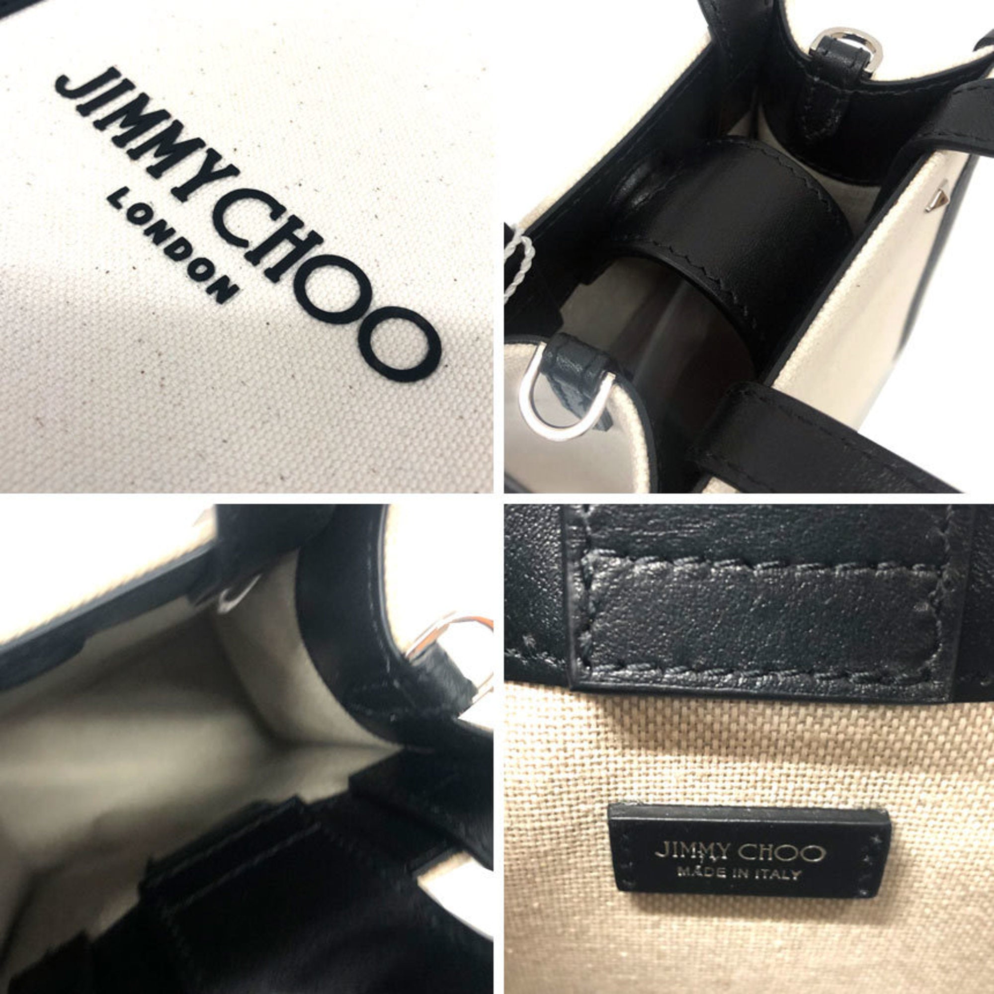 Jimmy Choo Black Canvas Leather Shoulder Bag Tote Bag (Pre-Owned)