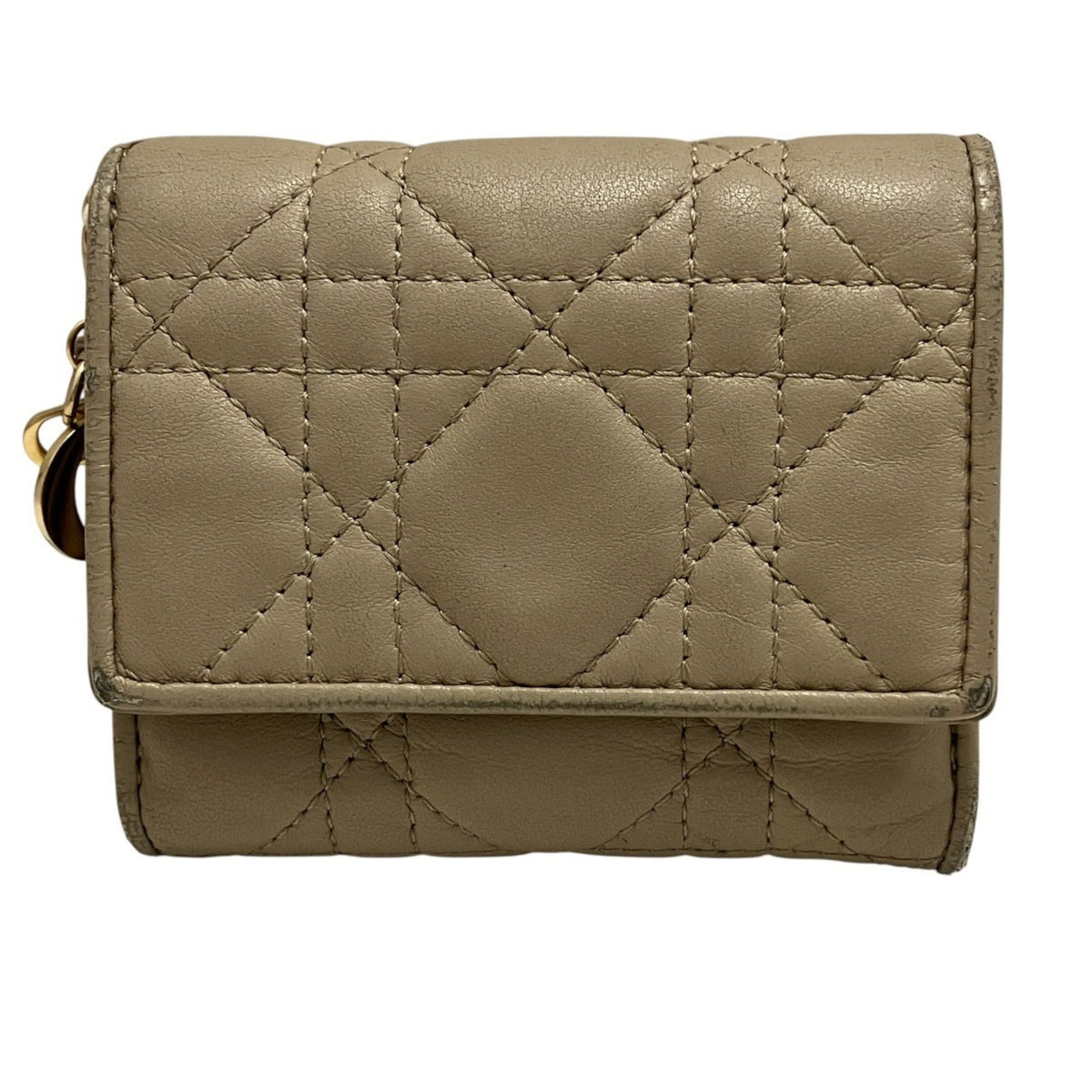 Christian Dior Lady Dior Beige Leather Wallet (Tri-Fold) (Pre-Owned)