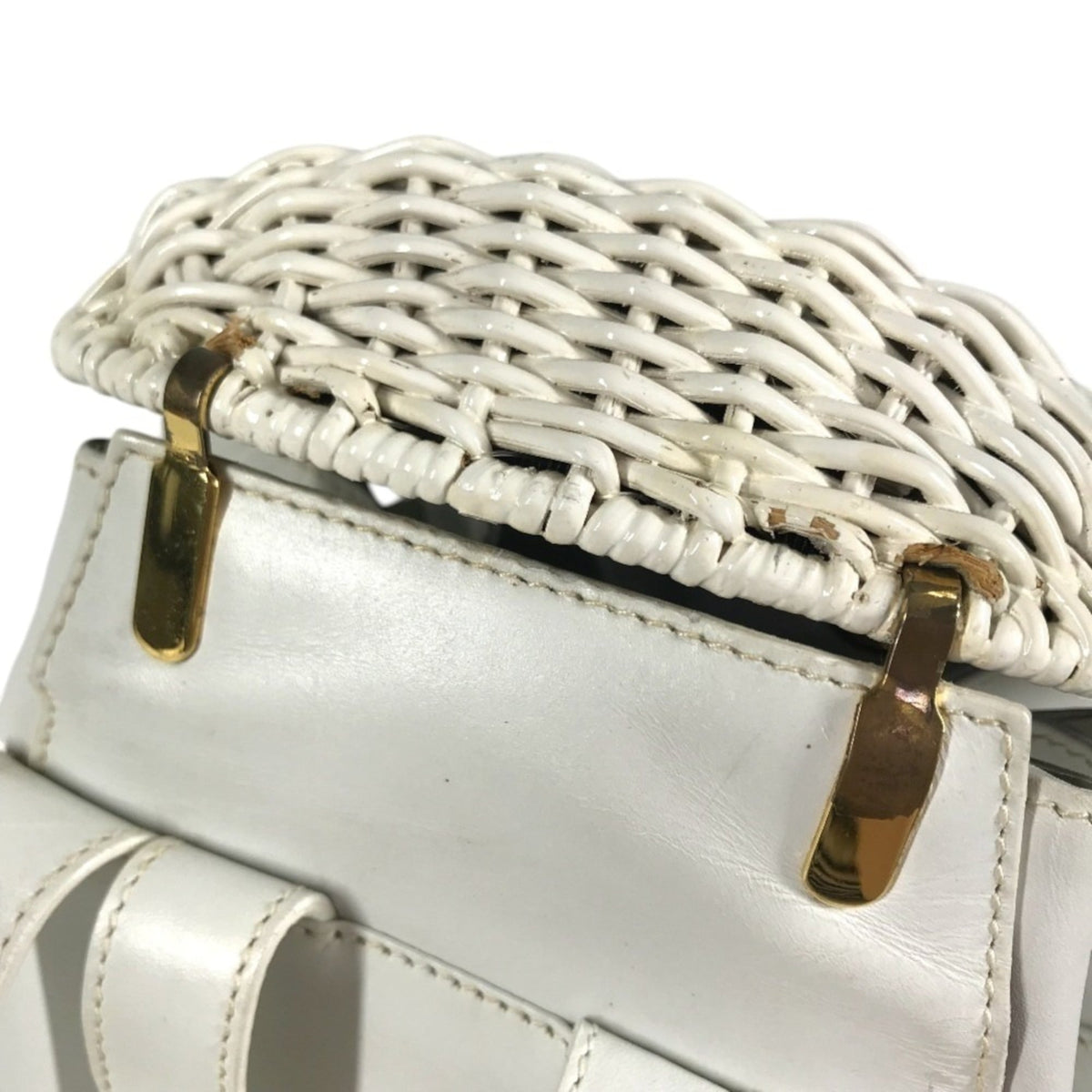 Salvatore Ferragamo Gancini White Straw Leather Backpack (Pre-Owned)