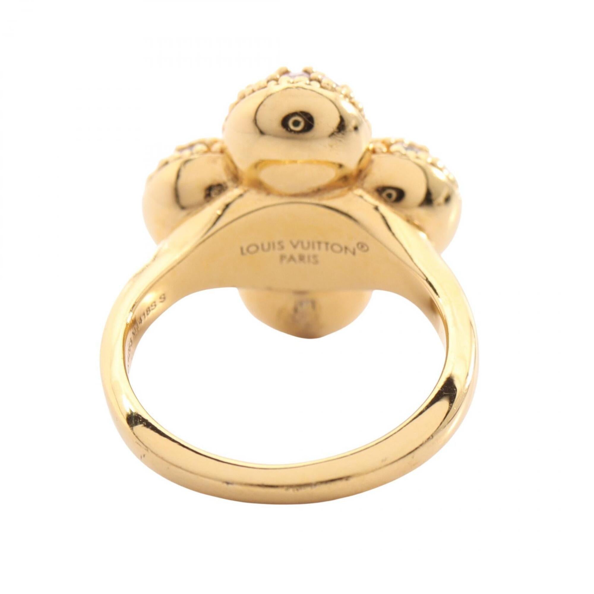 Louis Vuitton Gold Clear Pink Gold Plating Rhinestone Band Ring (Pre-Owned)