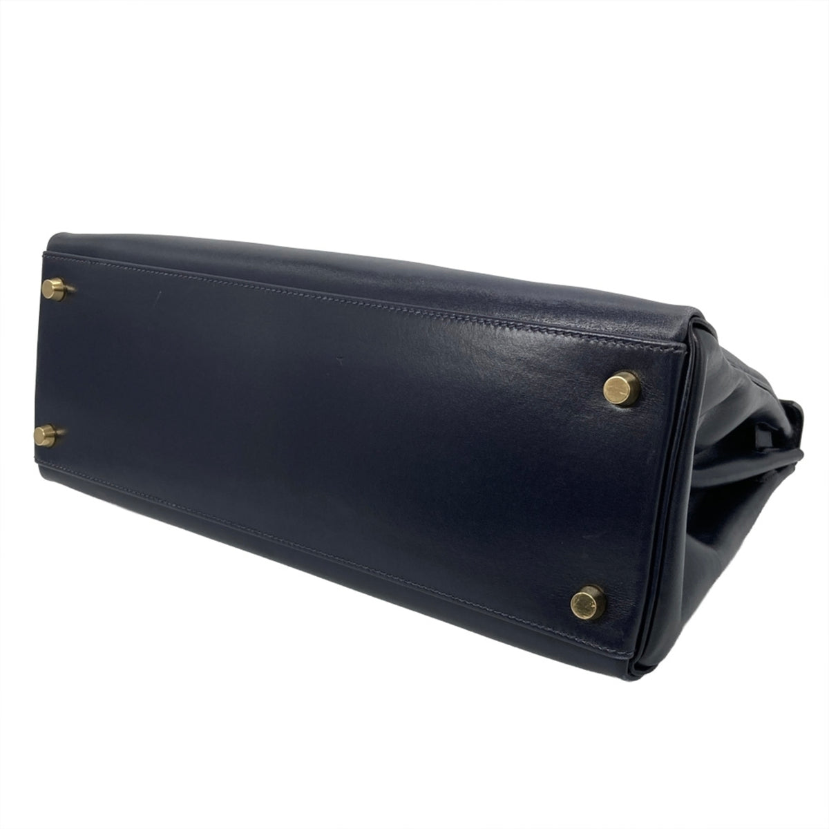Hermes Navy Box Calf Leather Handbag (Pre-Owned)