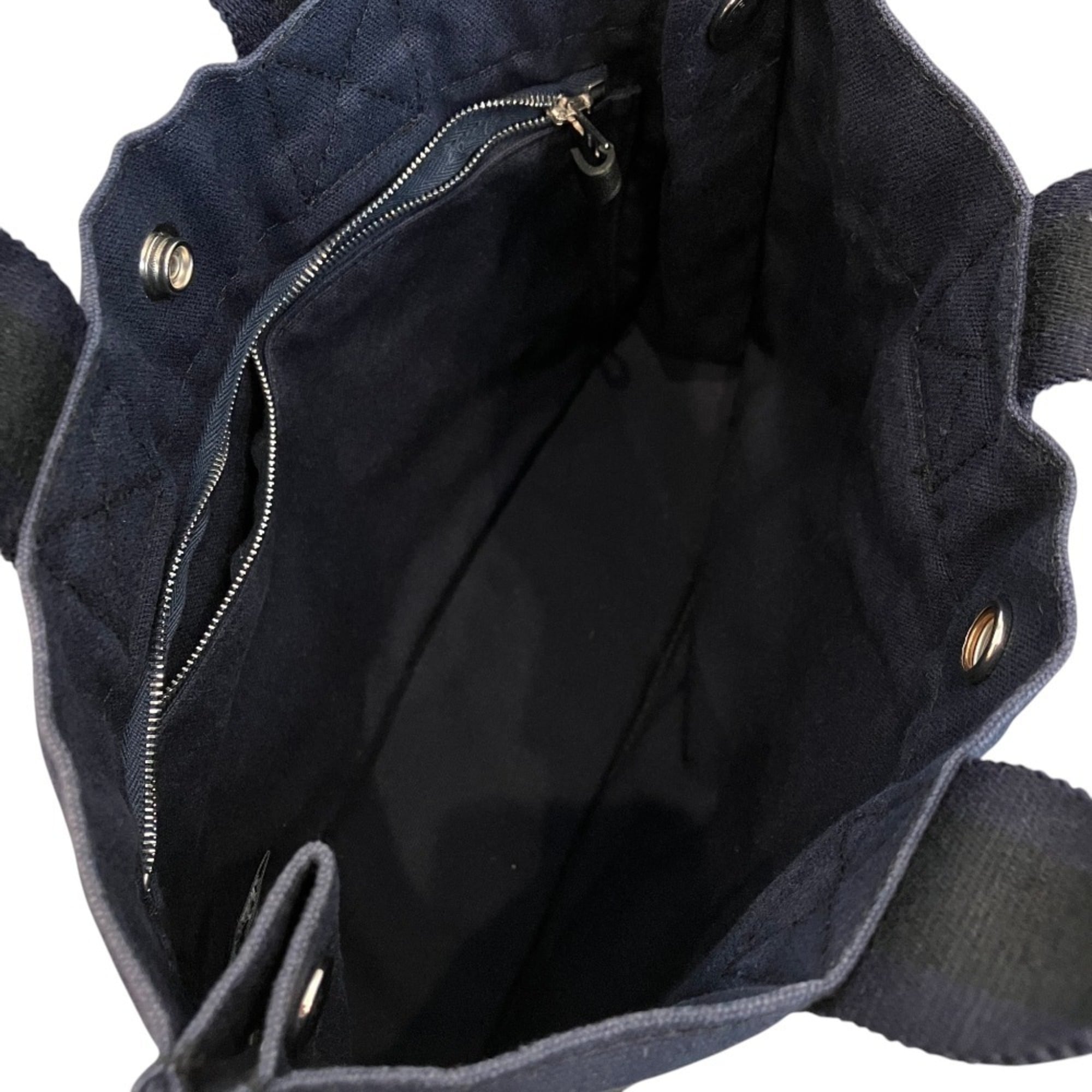Hermes Navy Canvas Handbag Tote Bag (Pre-Owned)