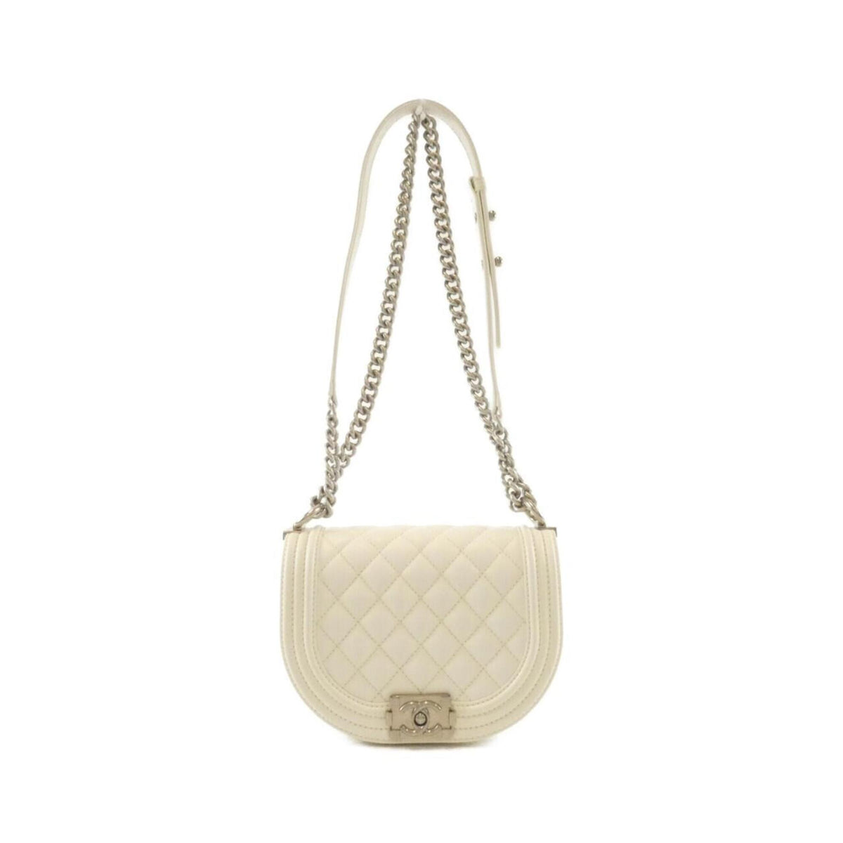 Chanel Matte Silver White Grained Calfskin Shoulder Bag (Pre-Owned)