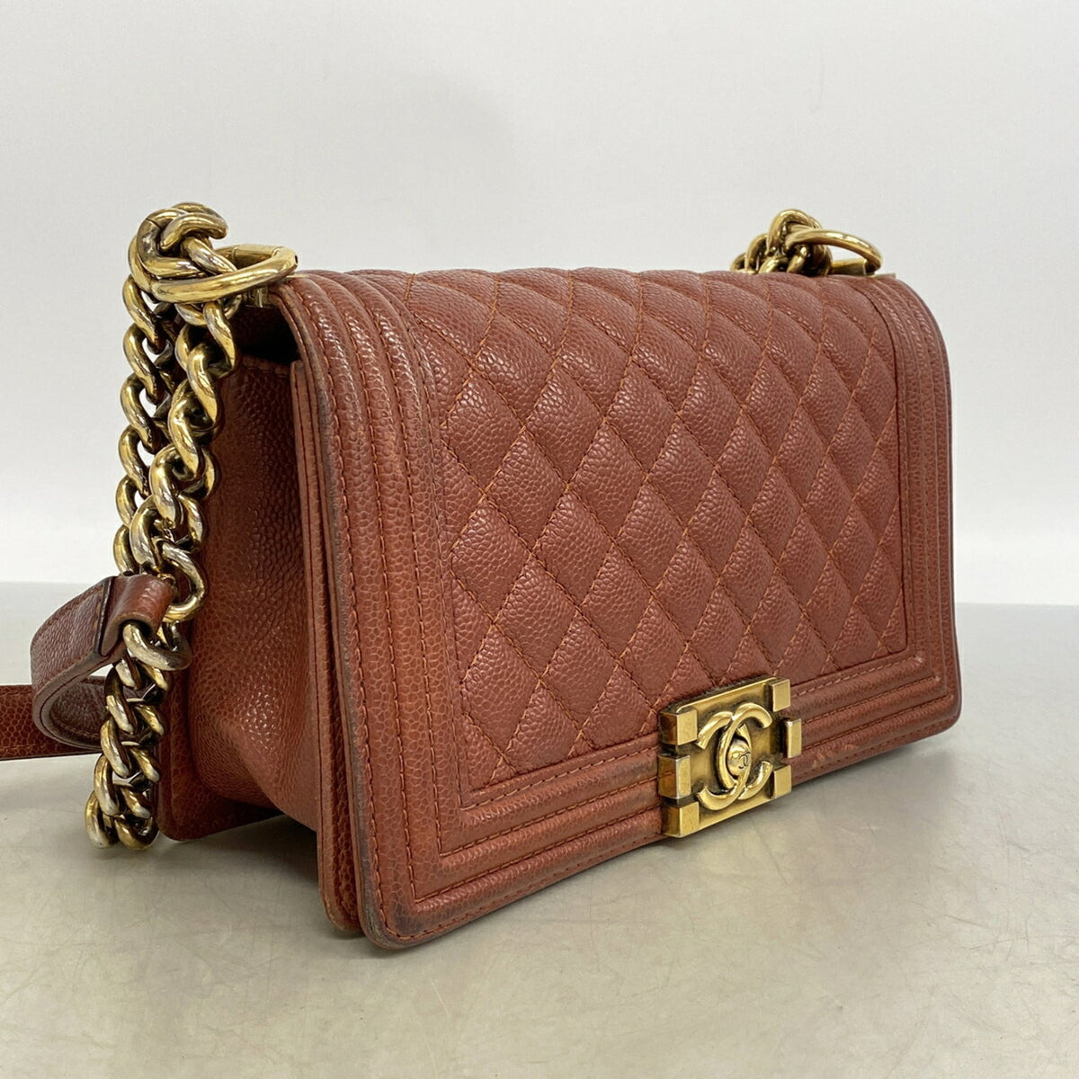 Chanel Brown Grained Calfskin Shoulder Bag (Pre-Owned)