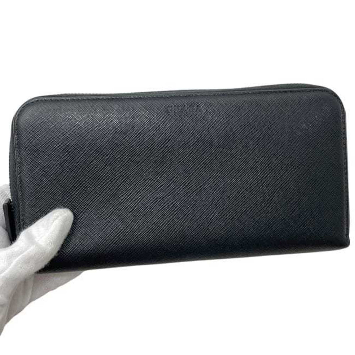 Prada Saffiano Black Nero Leather Long Wallet (Bi-Fold) (Pre-Owned)