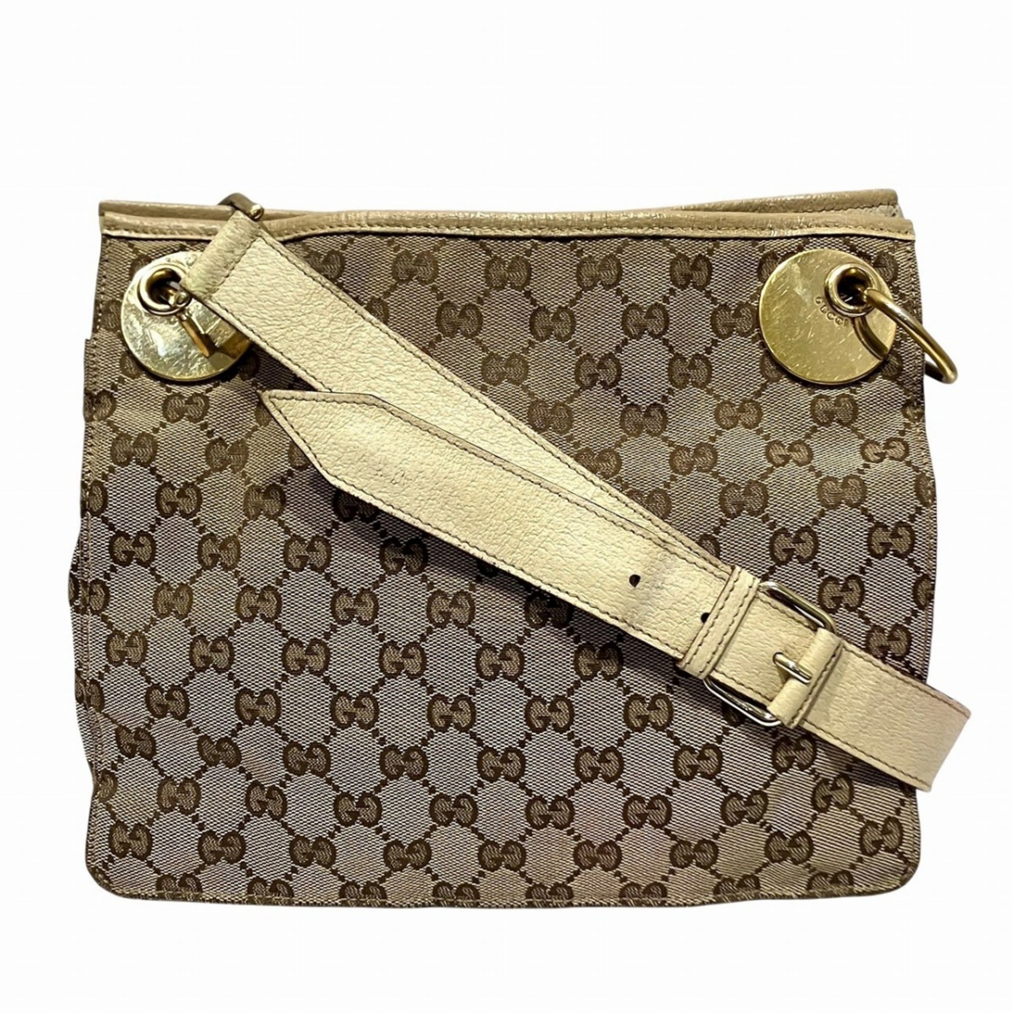 Gucci Beige Canvas Leather Shoulder Bag (Pre-Owned)