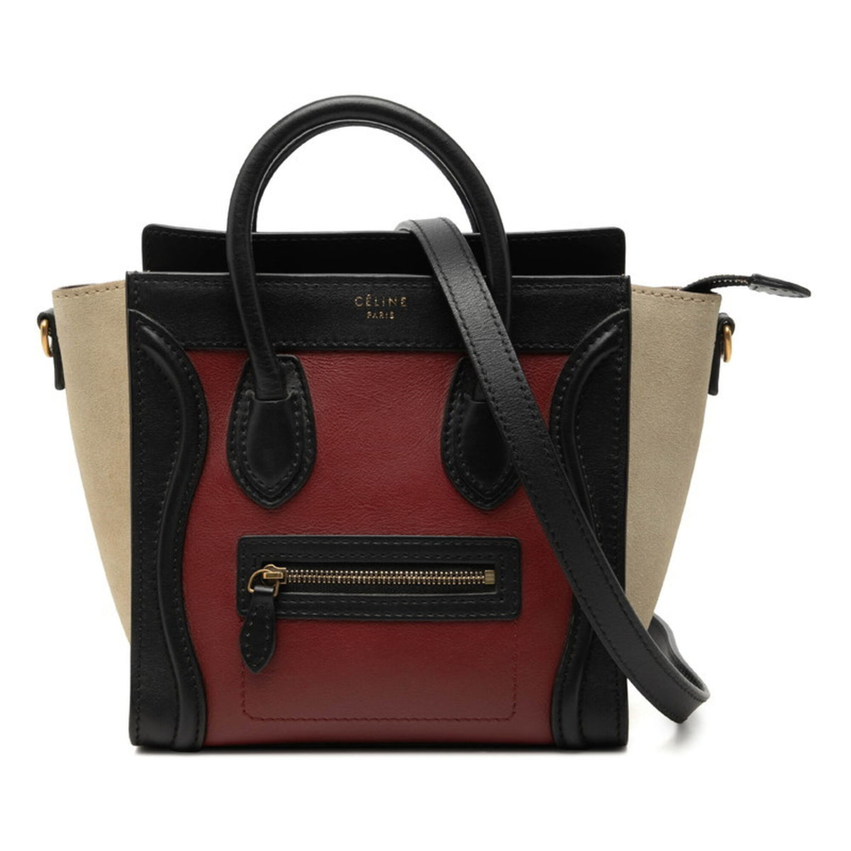 Celine Beige Black Red Color Suede Leather Handbag Shoulder Bag (Pre-Owned)