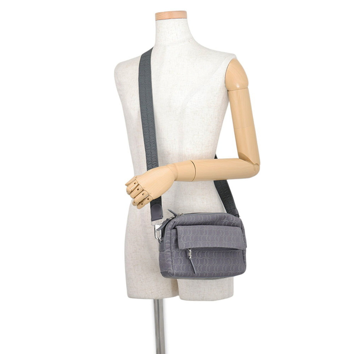Christian Louboutin Gray Canvas Leather Shoulder Bag (Pre-Owned)