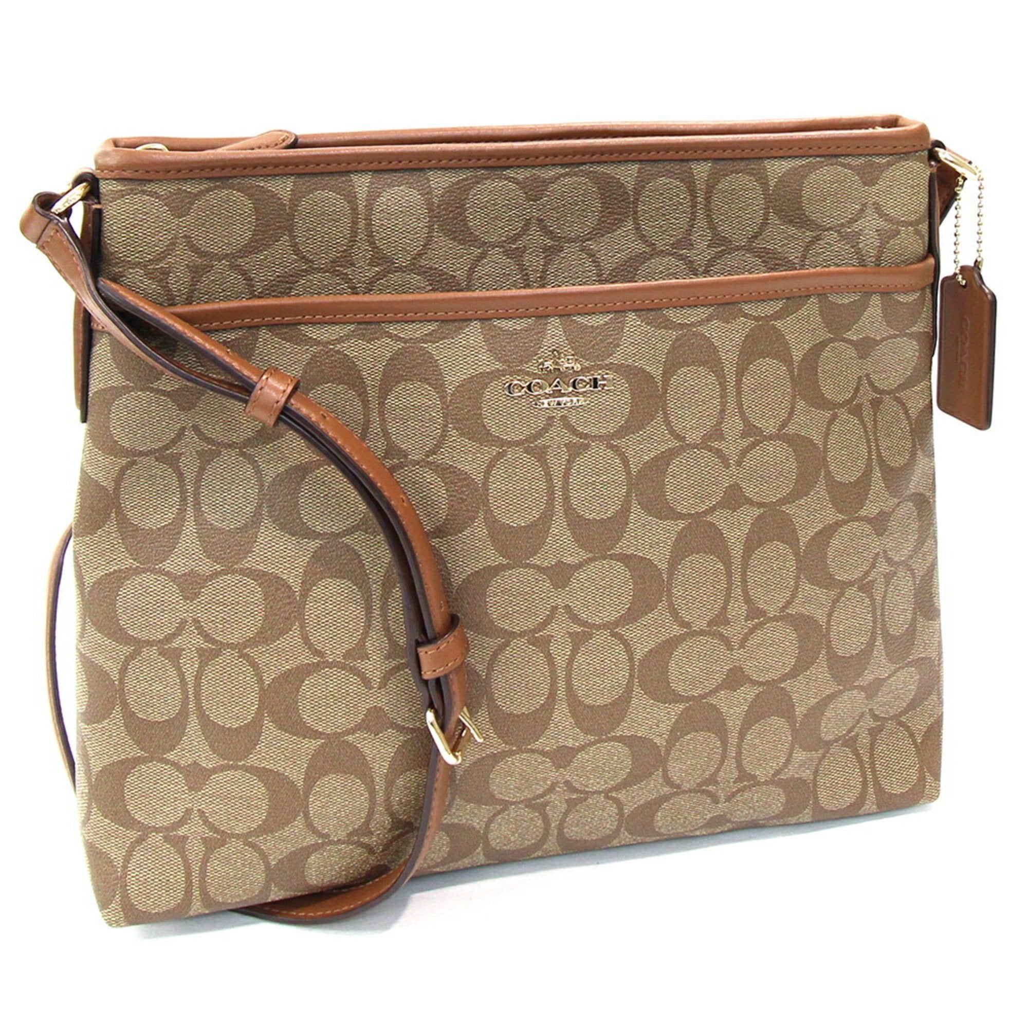 Coach Signature Beige Brown Pvc Leather Shoulder Bag (Pre-Owned)