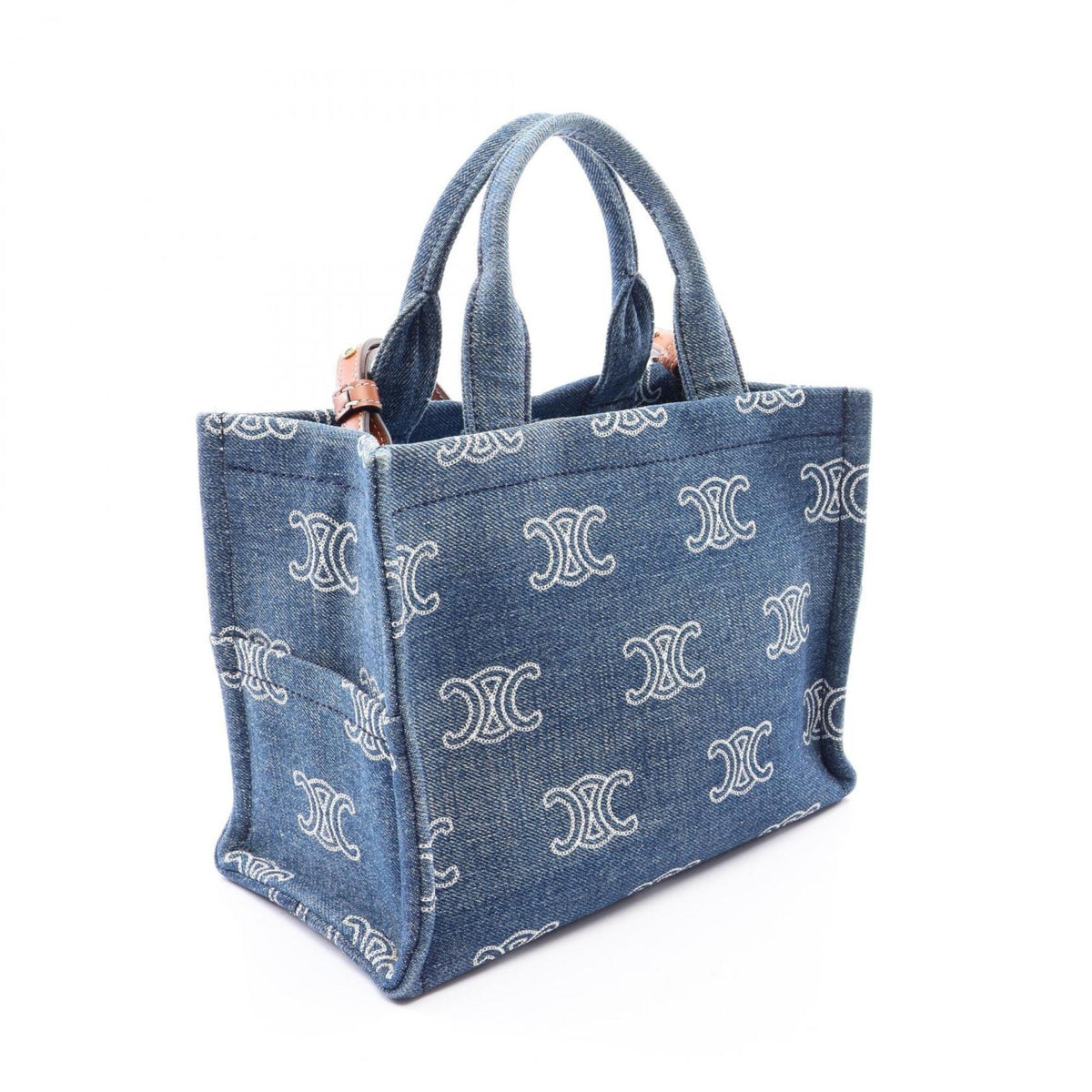 Celine Cabas Brown Navy Denim Leather Handbag Tote Bag (Pre-Owned)