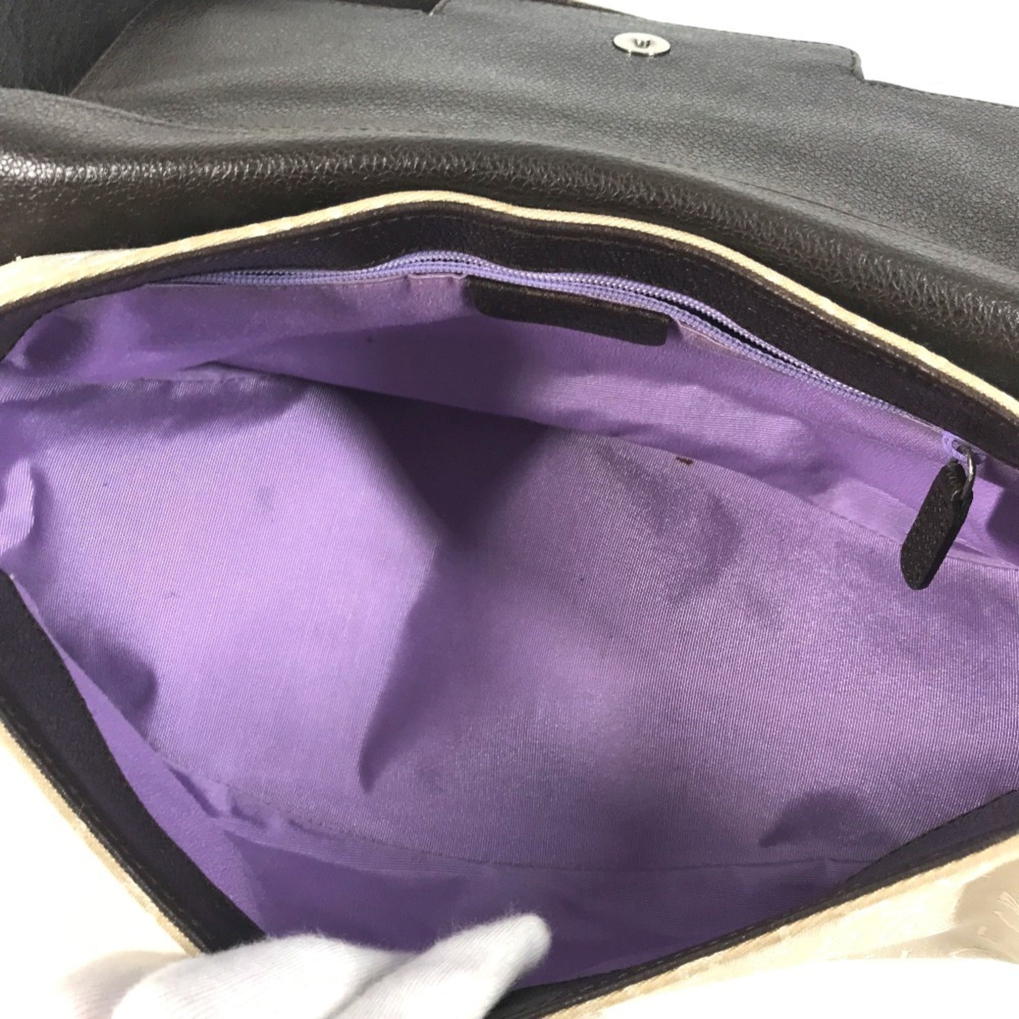 Bvlgari Logomania Beige Dark Brown Leather Canvas Handbag Shoulder Bag (Pre-Owned)