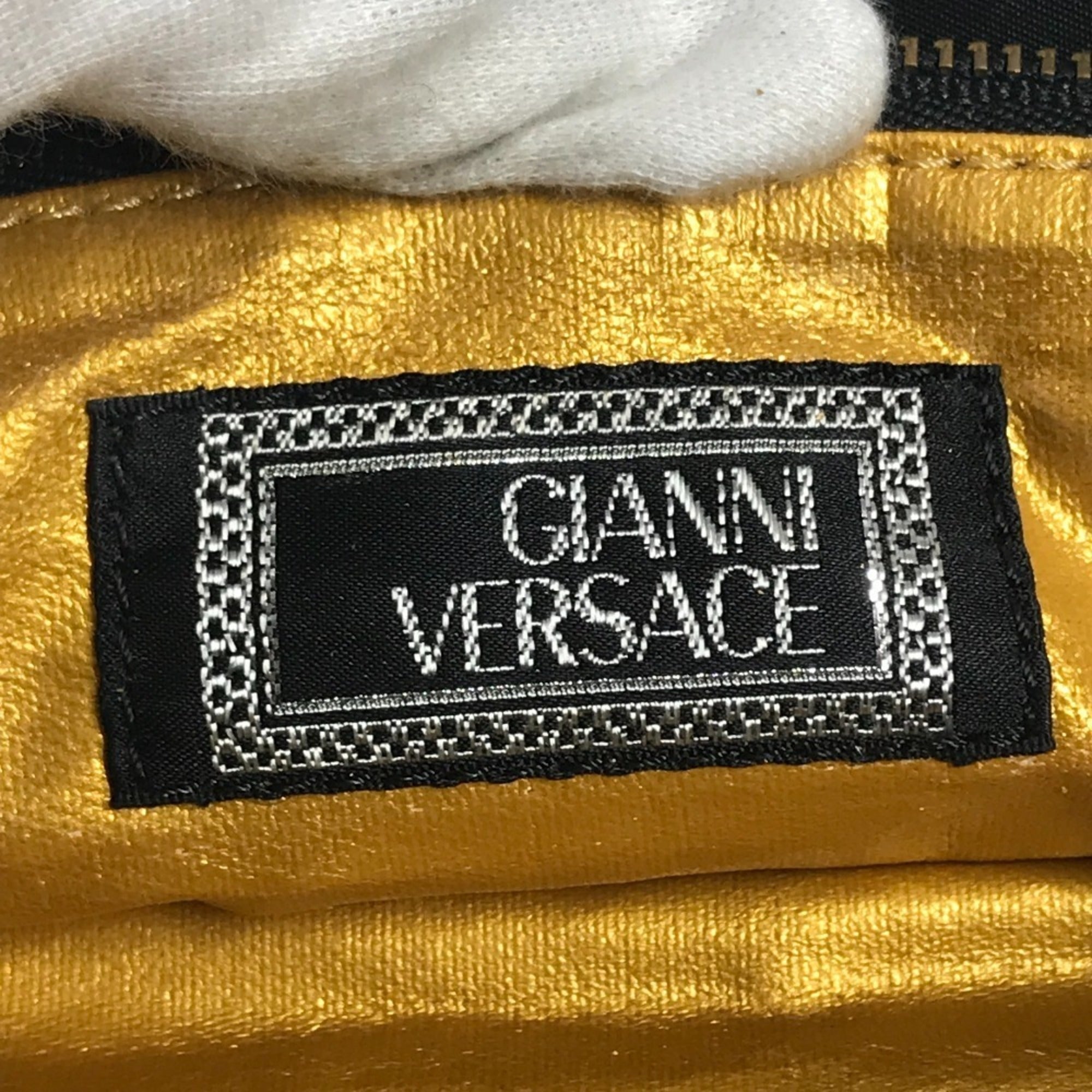 Versace Black Nylon Leather Shoulder Bag Tote Bag (Pre-Owned)