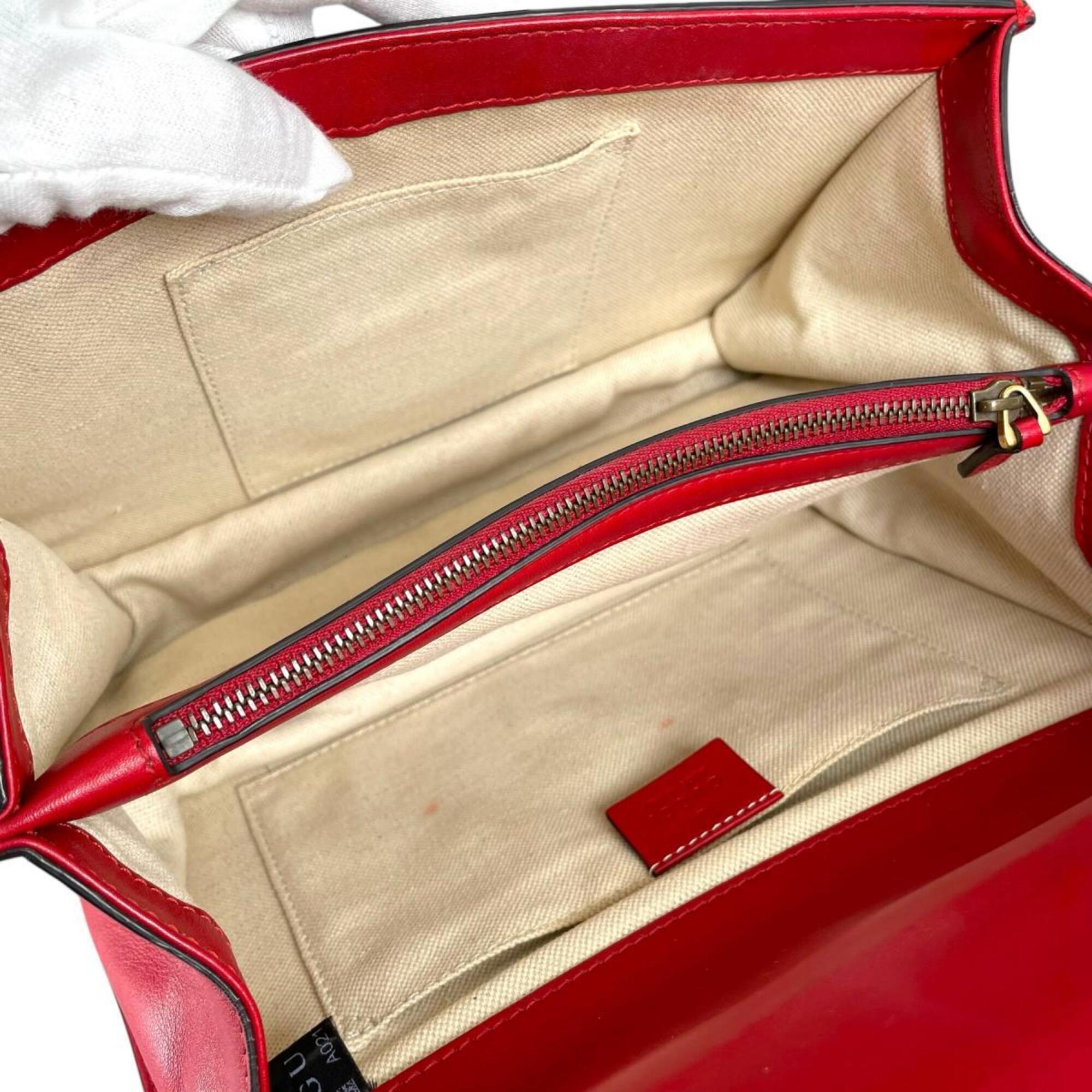 Gucci Red Color Leather Handbag Shoulder Bag (Pre-Owned)