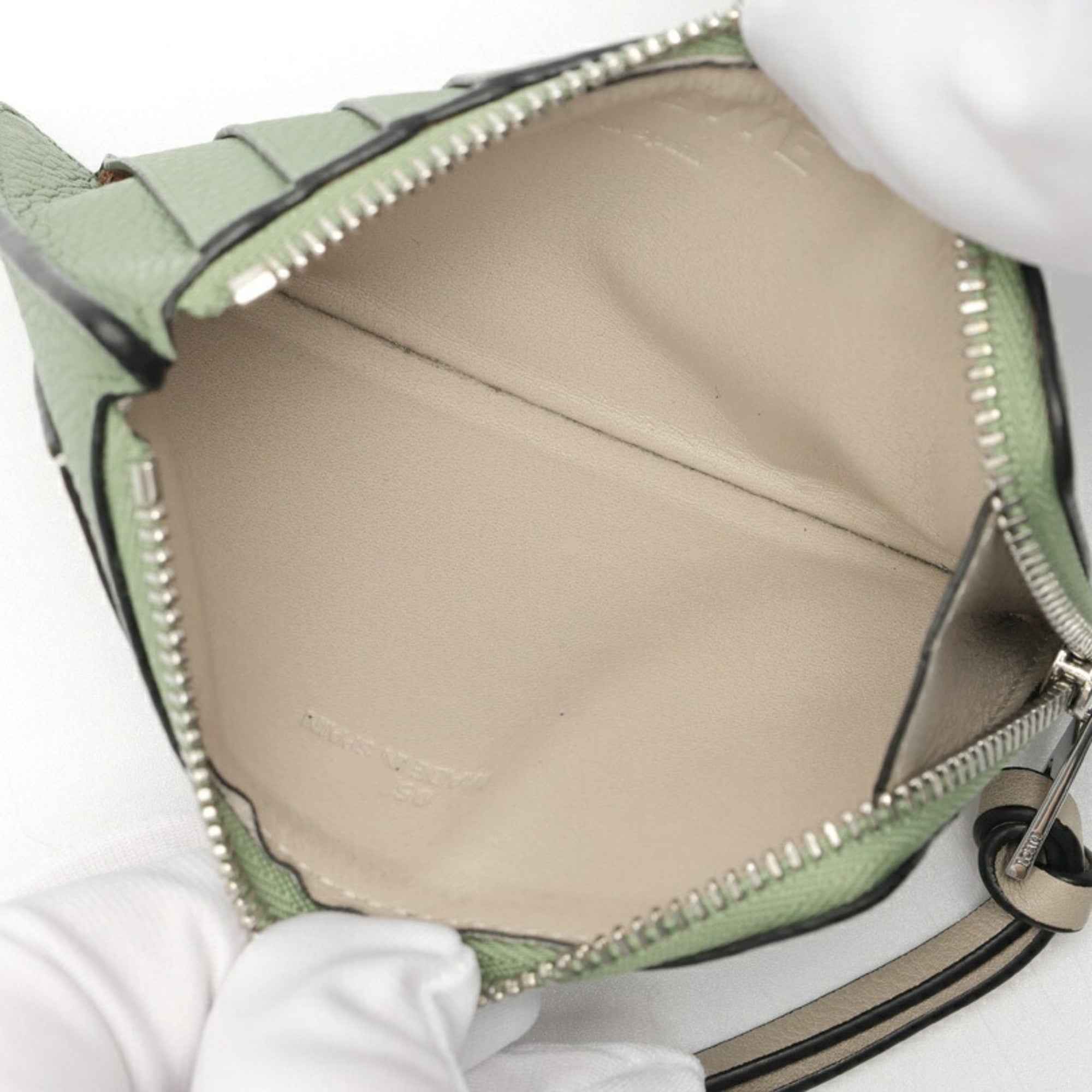 Loewe Brown Green Leather Coin Purse/Coin Case (Pre-Owned)