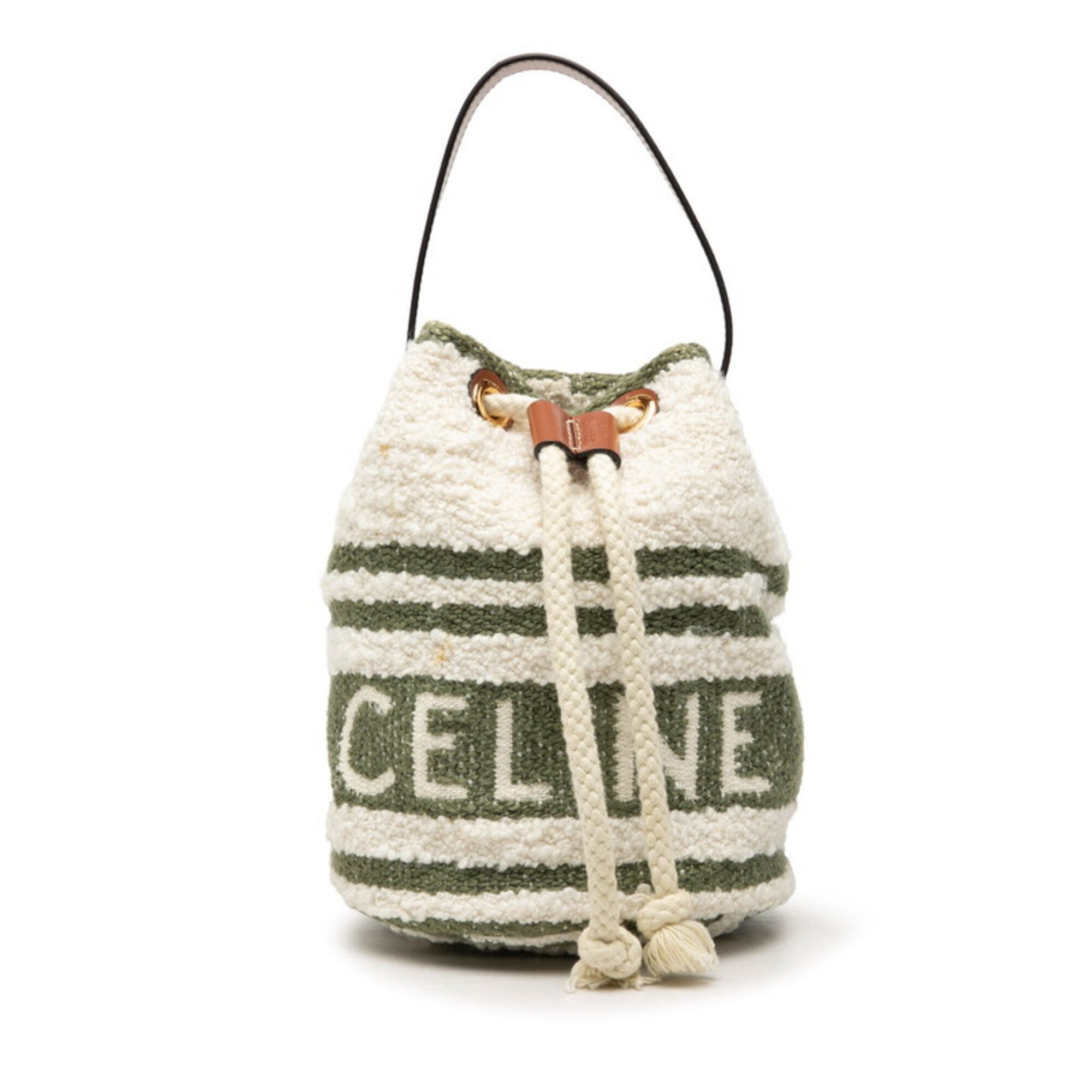 Celine Green Ivory White Textile Handbag (Pre-Owned)